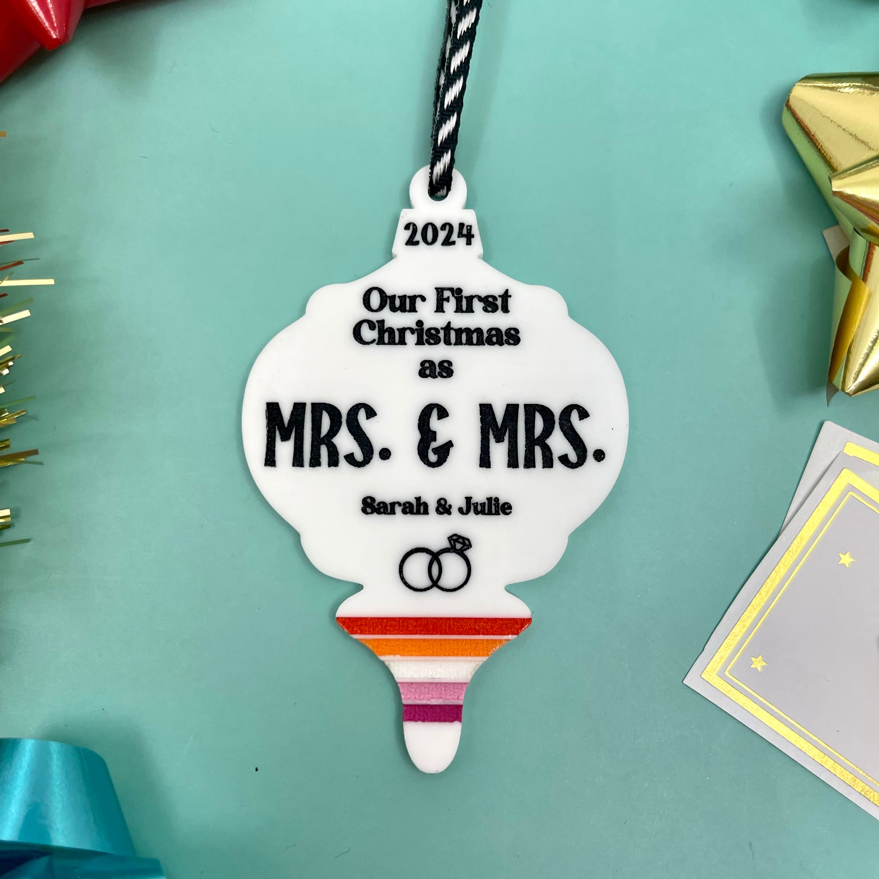 Personalized LGBTQ Just Married Christmas Ornament Ornament Restrained Grace