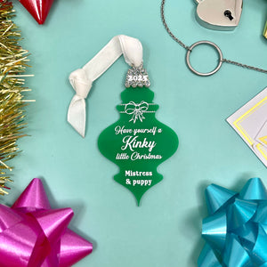 Custom Kinky Little Christmas Ornament - BDSM Gift Ornament Restrained Grace