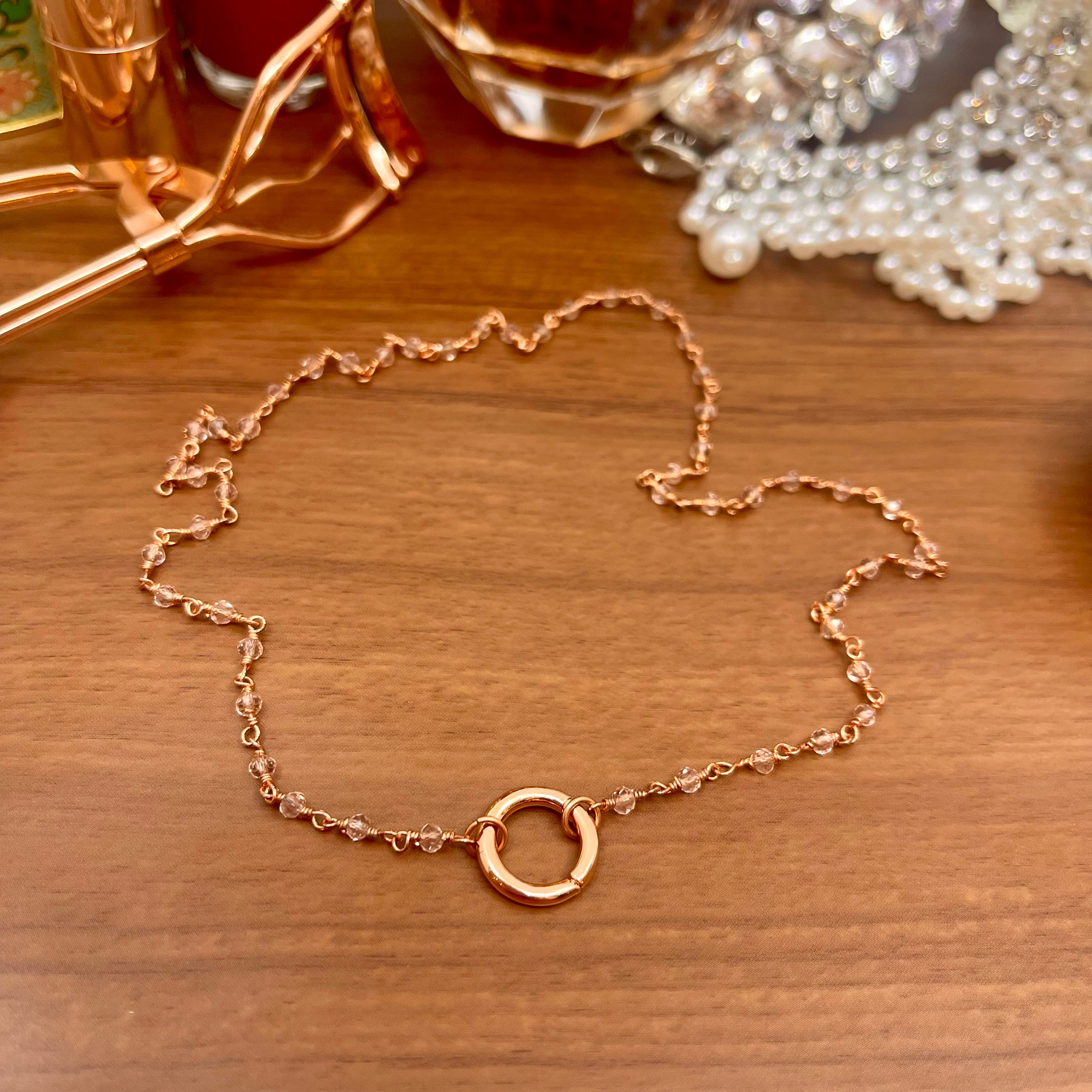 Discreet Rosary Ring of O Day Collar - Rose Quartz & Rose Gold Filled