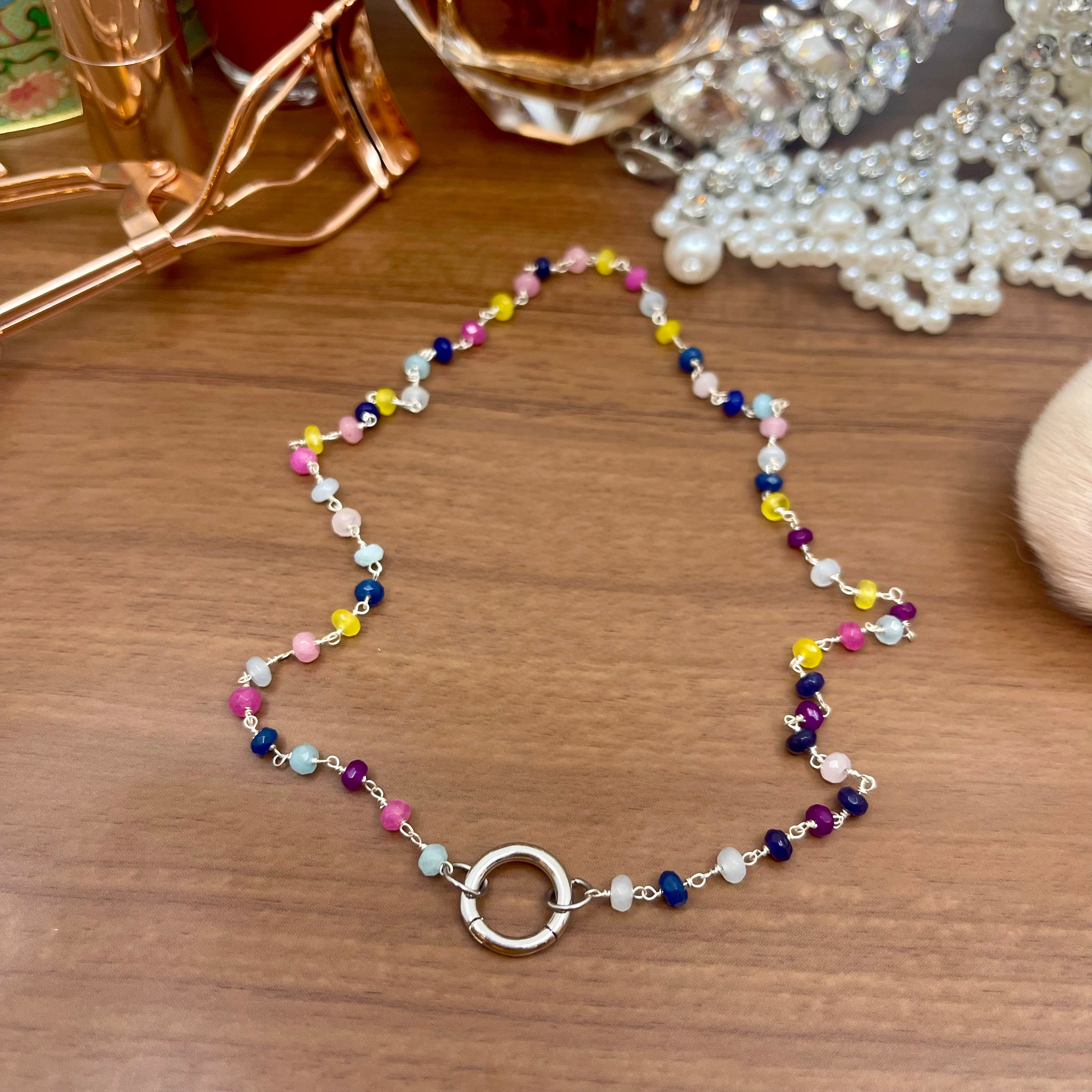 Discreet Rosary Ring of O Day Collar - Confetti Tourmaline & Sterling Silver