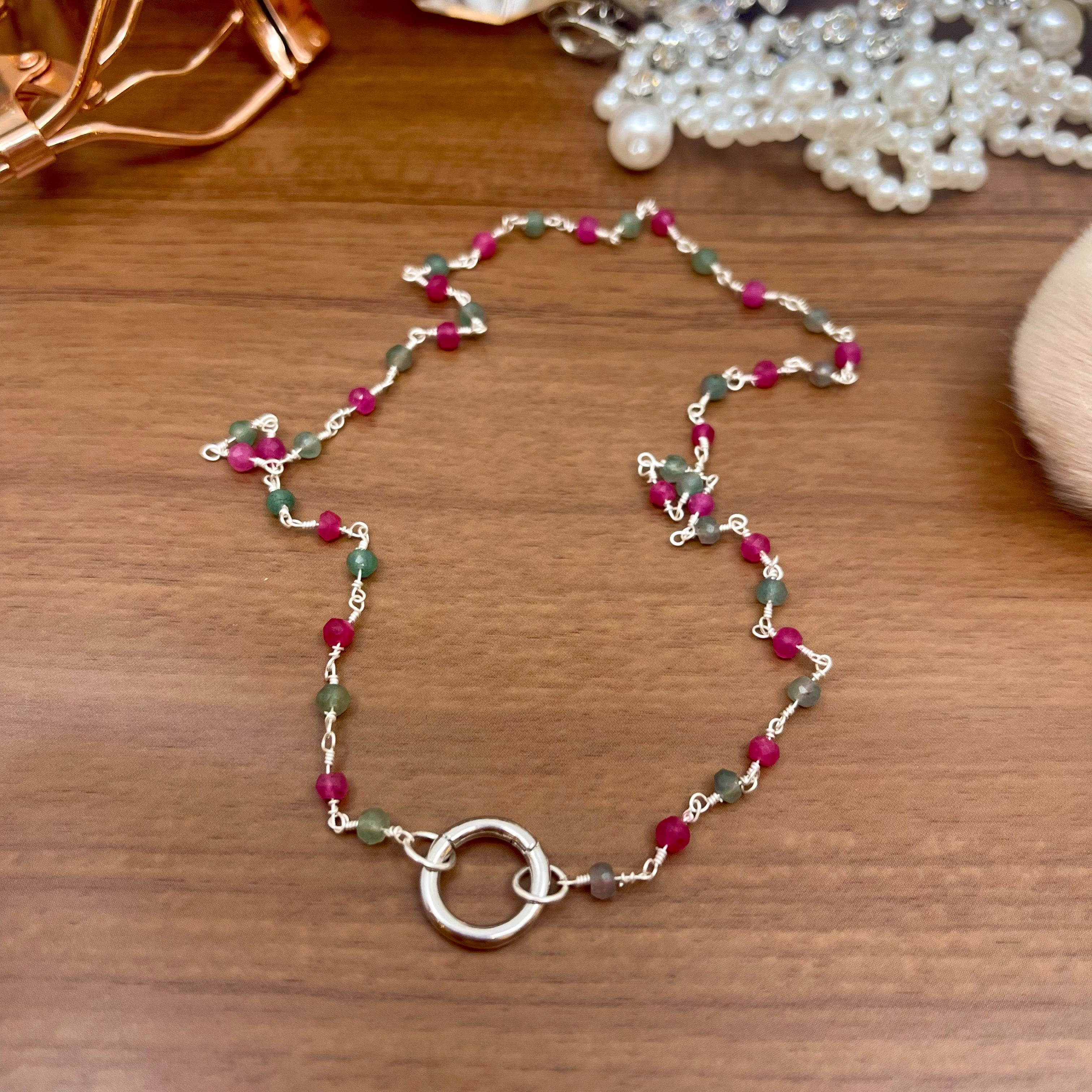 Discreet Rosary Ring of O Day Collar - Christmas Tourmaline & Sterling Silver