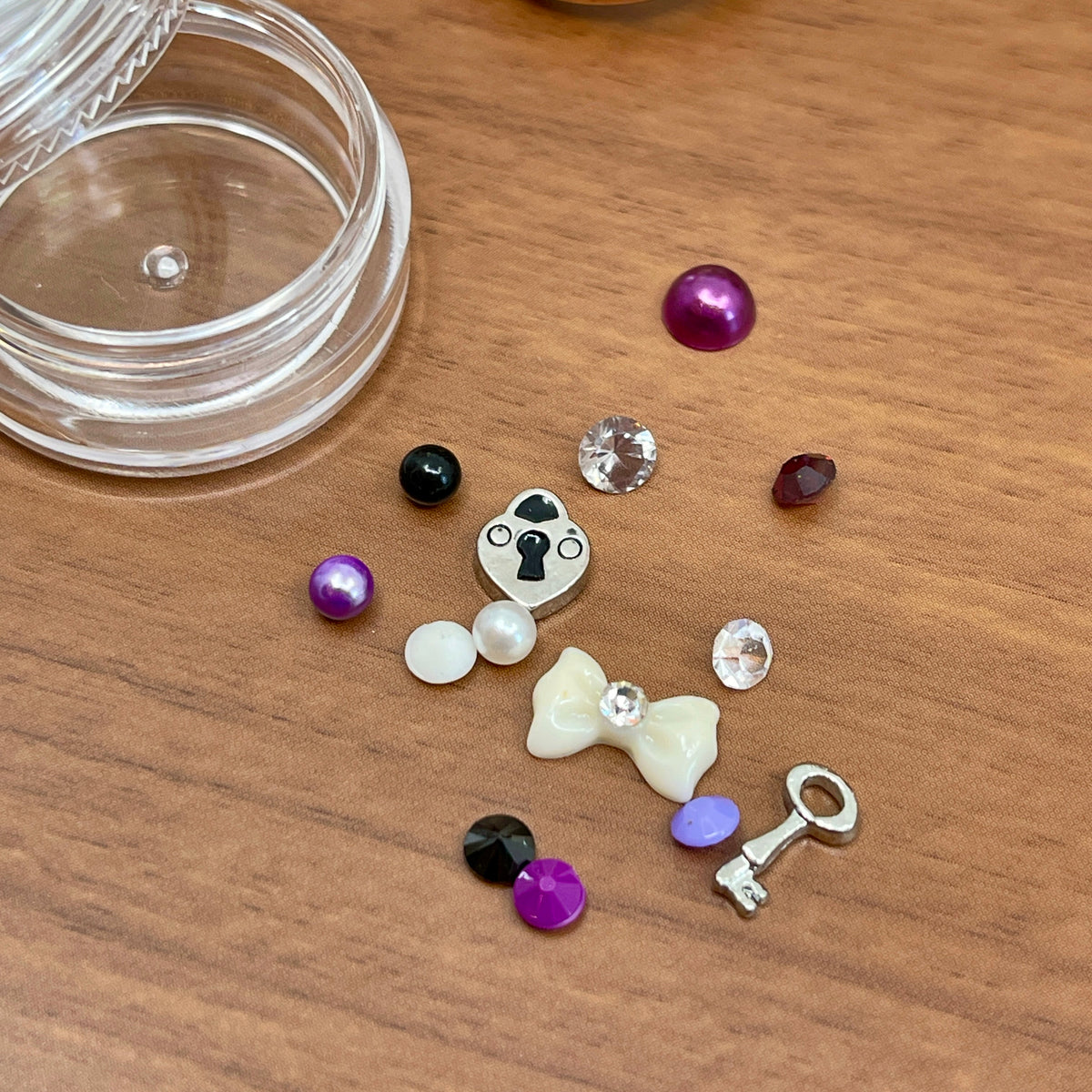 Ring of O Glass Locket Charm Set - Purple Lock & Key
