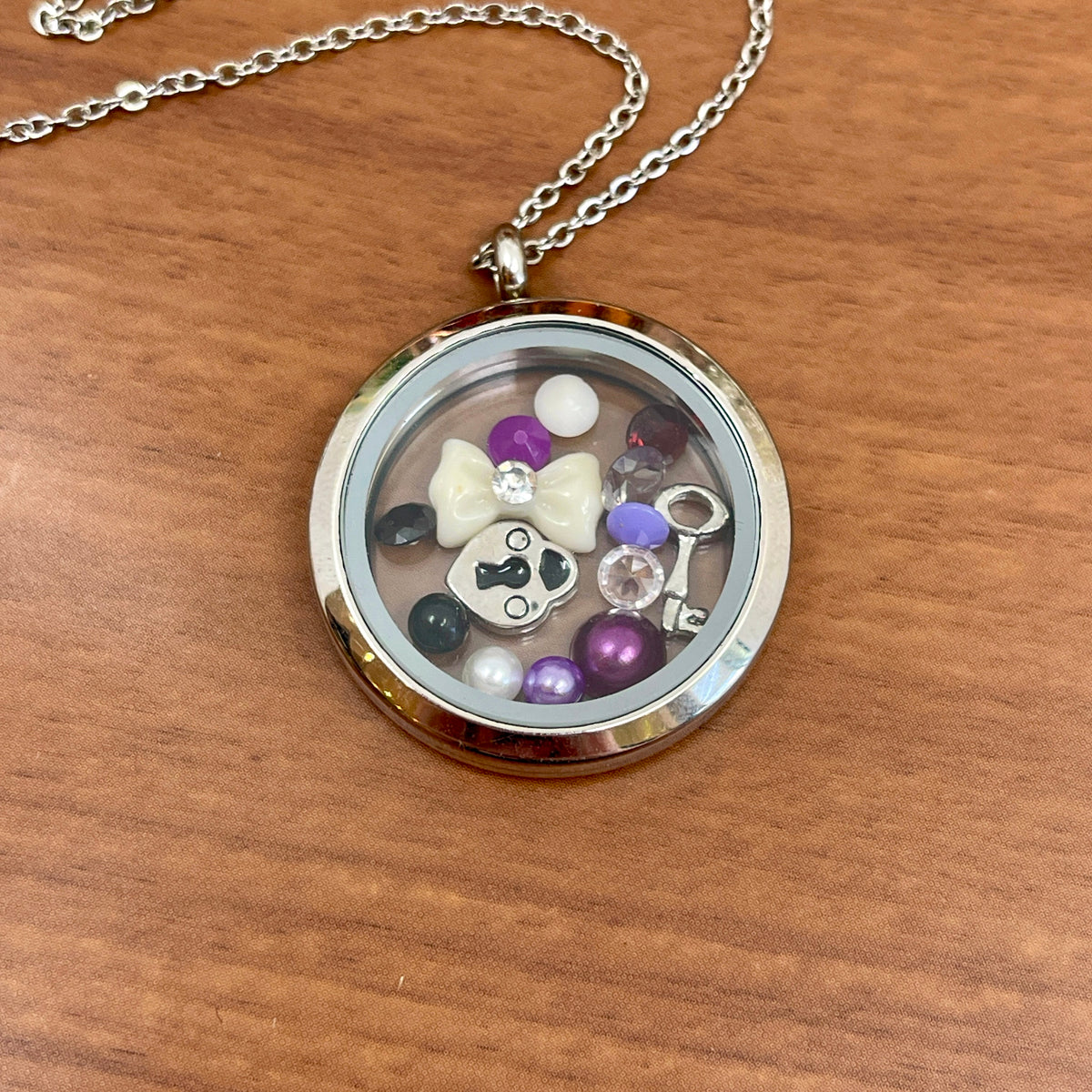 Ring of O Glass Locket Charm Set - Purple Lock & Key