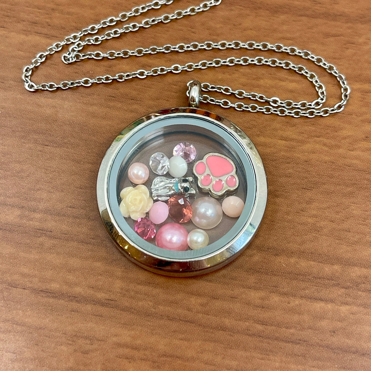 Ring of O Glass Locket Charm Set - Pink Kitten