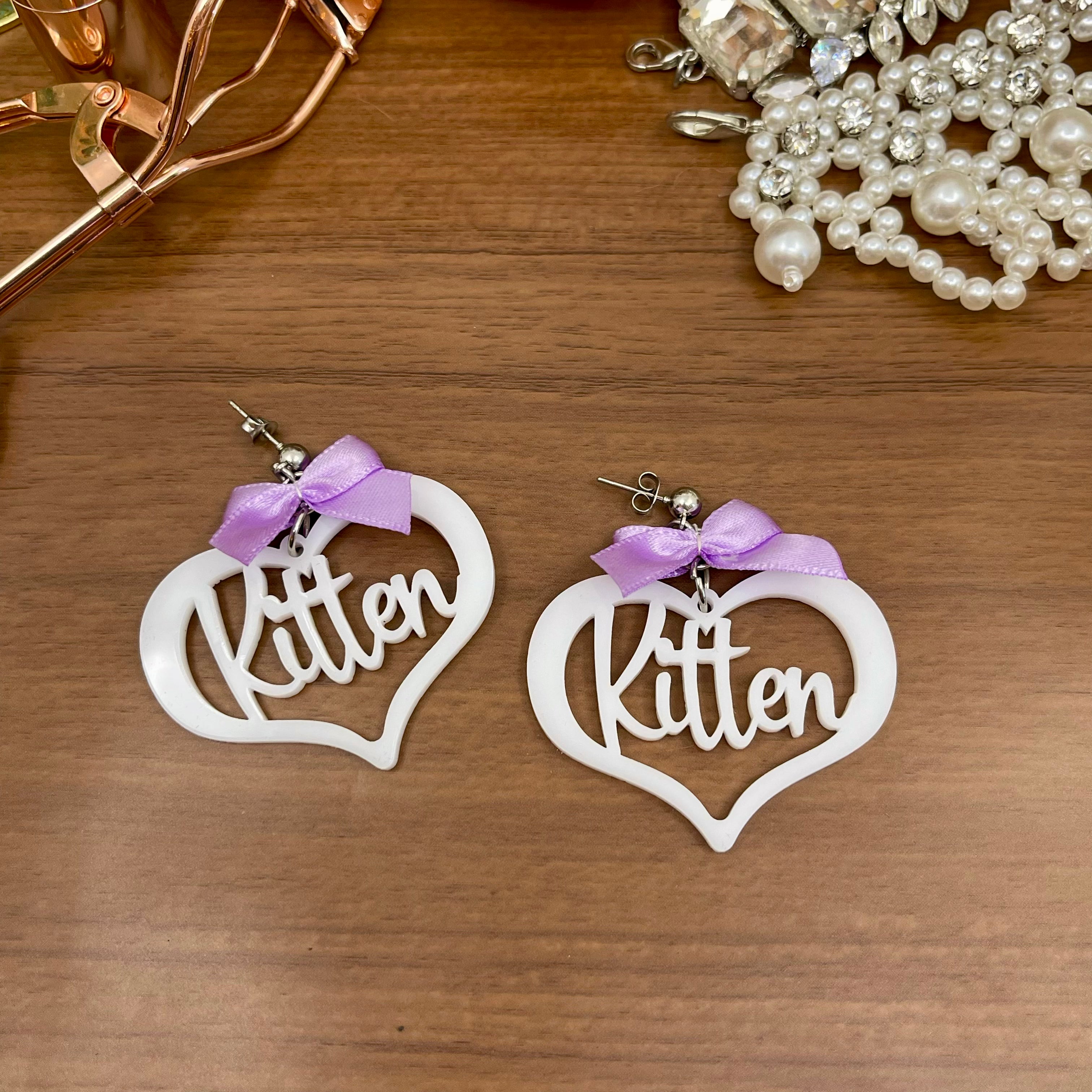 Custom Kitten Heart Earrings