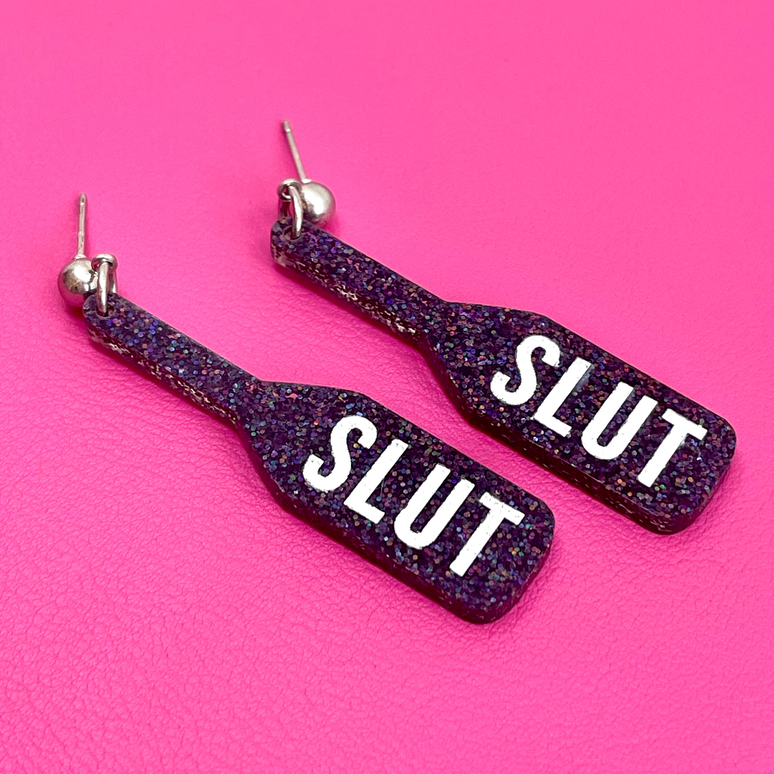 Slut Paddle Earrings - BDSM Jewelry Earrings Restrained Grace