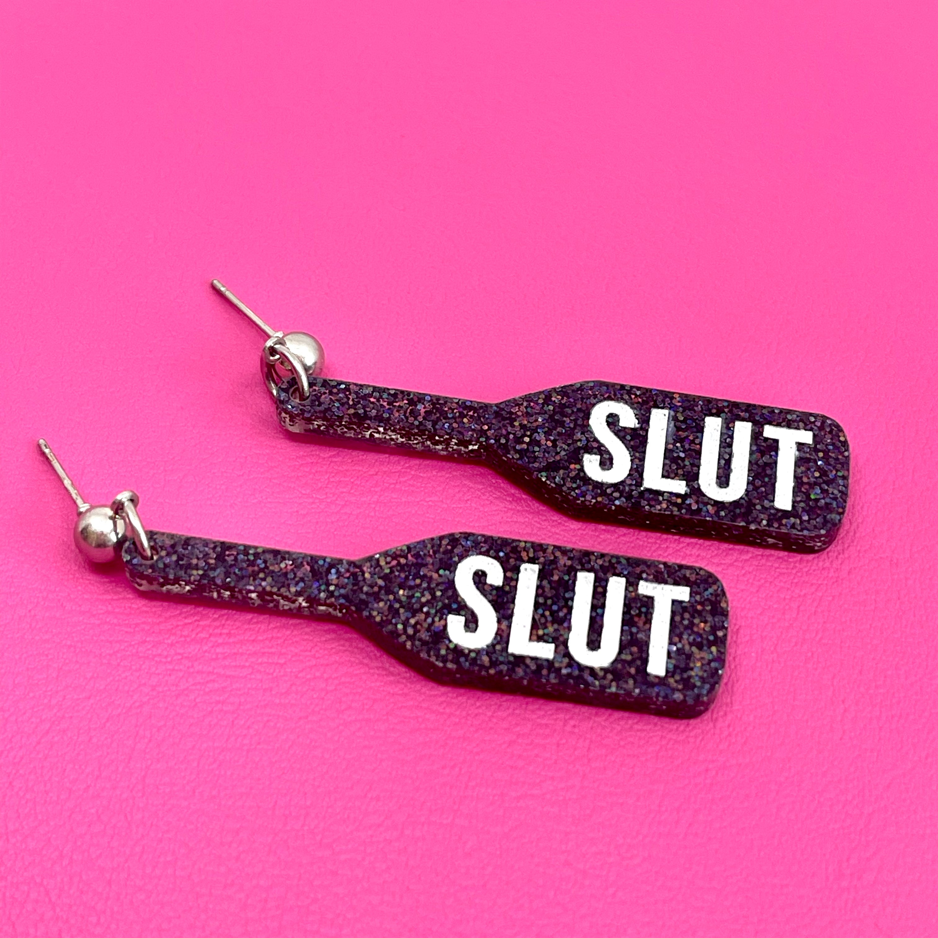 Slut Paddle Earrings - BDSM Jewelry Earrings Restrained Grace