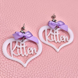 Kitten Cutout Earrings - White & Lavender Earrings Restrained Grace