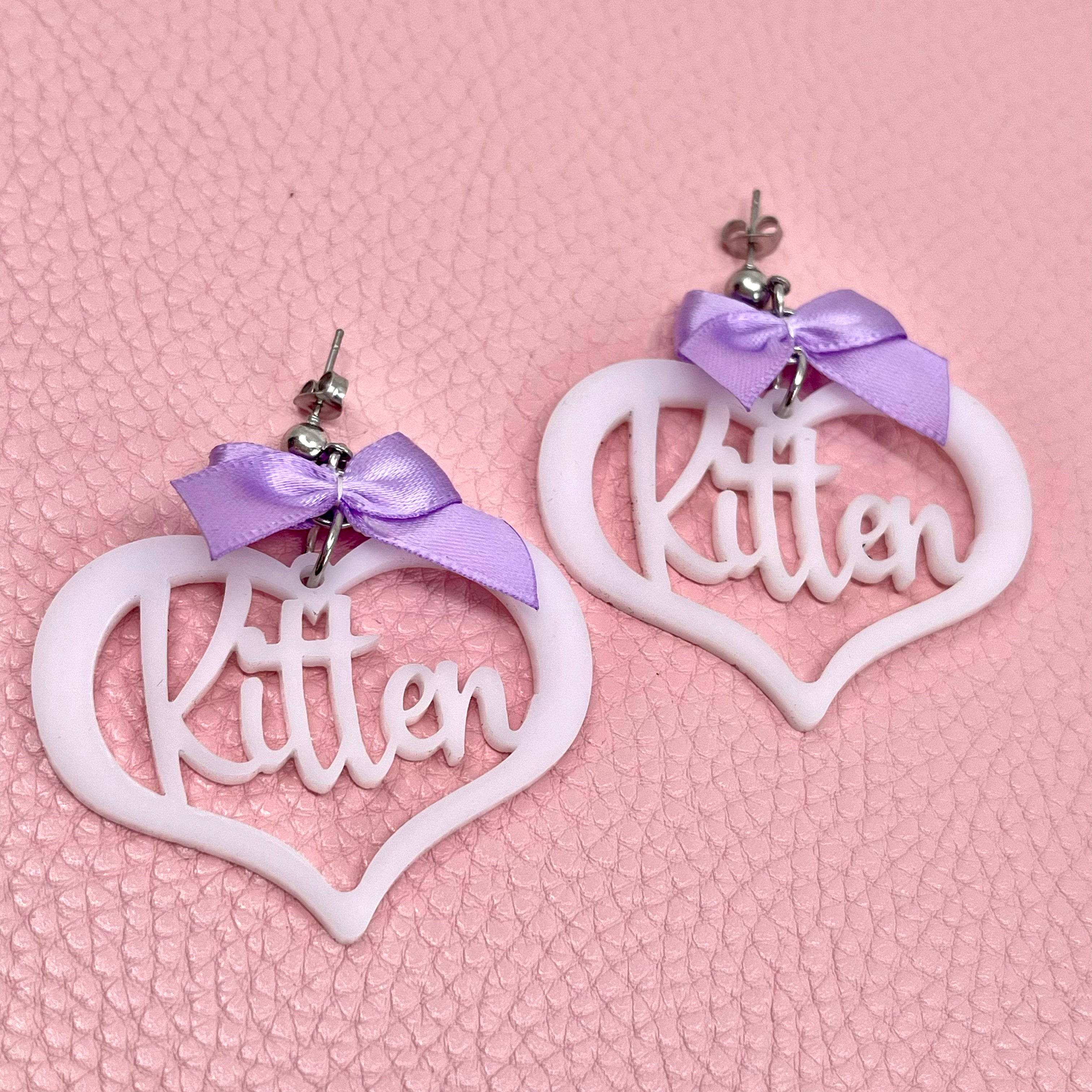 Kitten Cutout Earrings - White & Lavender Earrings Restrained Grace
