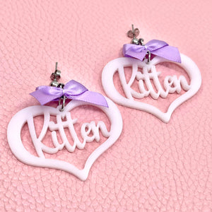 Kitten Cutout Earrings - White & Lavender Earrings Restrained Grace