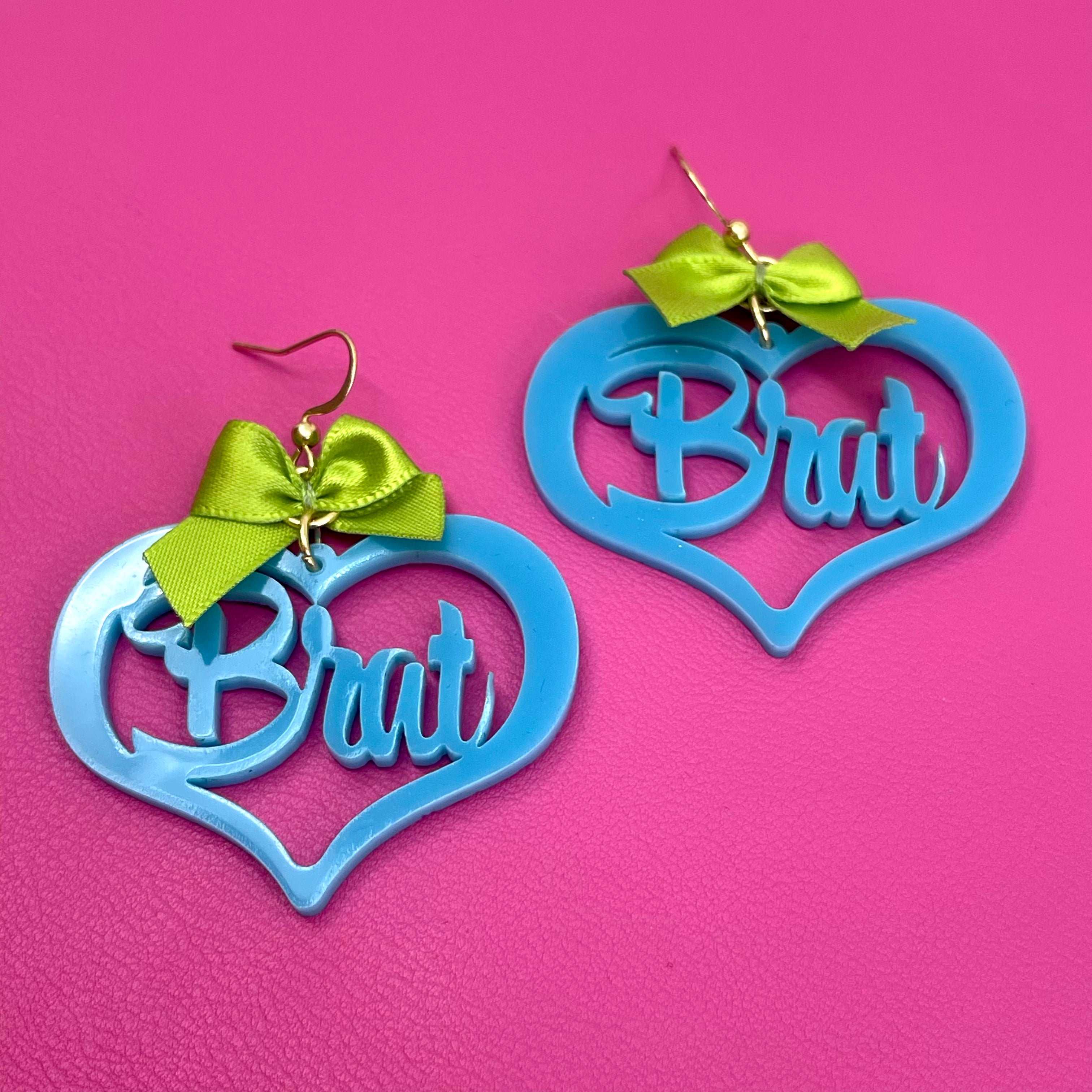 Brat Cutout Earrings - Teal & Chartreuse Earrings Restrained Grace