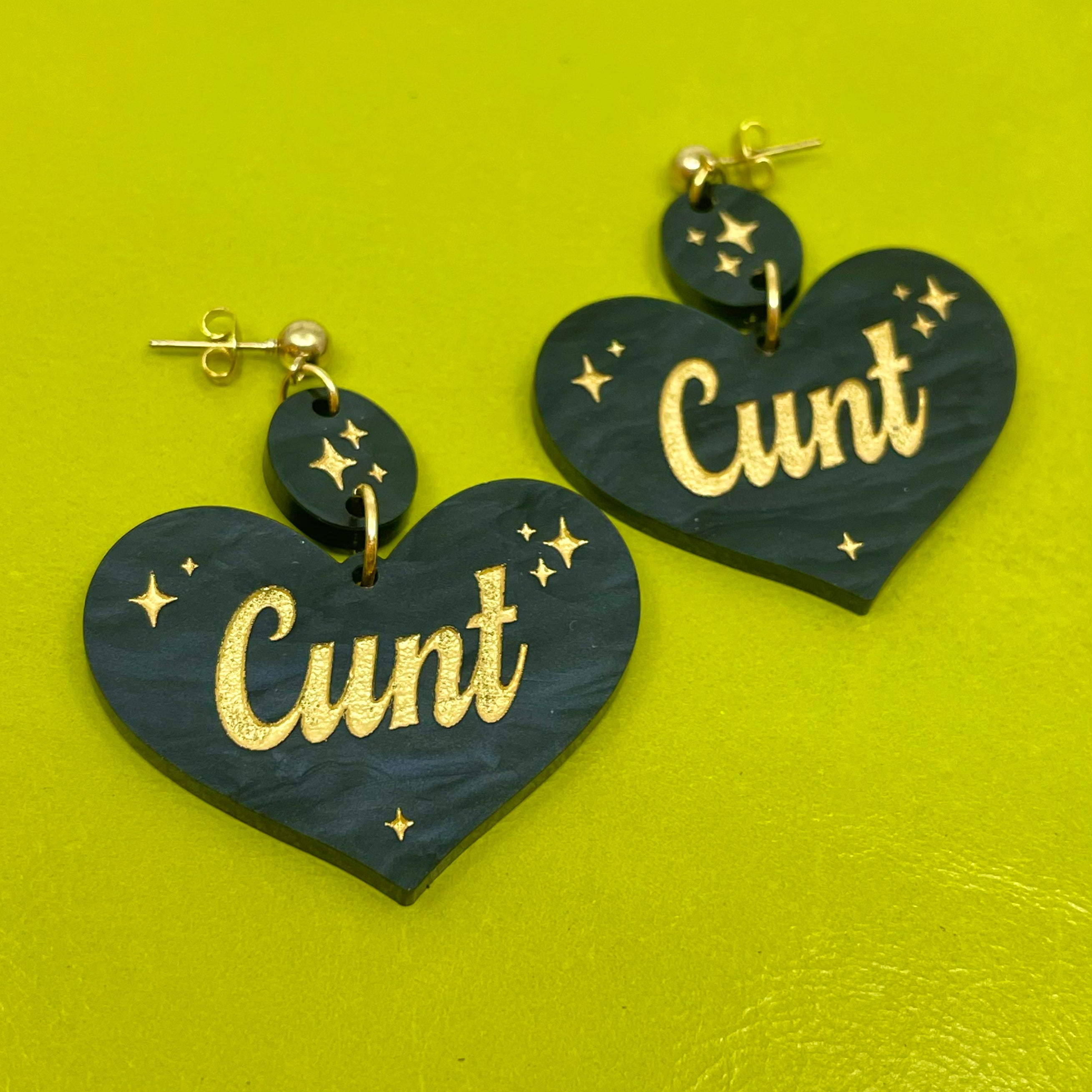 Cunt Retro Sparkle Heart Earrings Earrings Restrained Grace