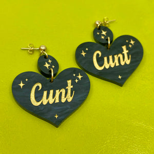 Cunt Retro Sparkle Heart Earrings Earrings Restrained Grace
