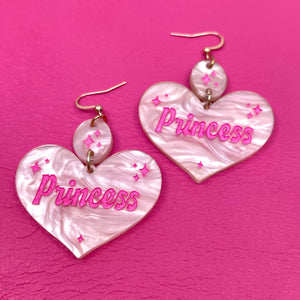 Princess Retro Sparkle Heart Earrings - Pink Earrings Restrained Grace