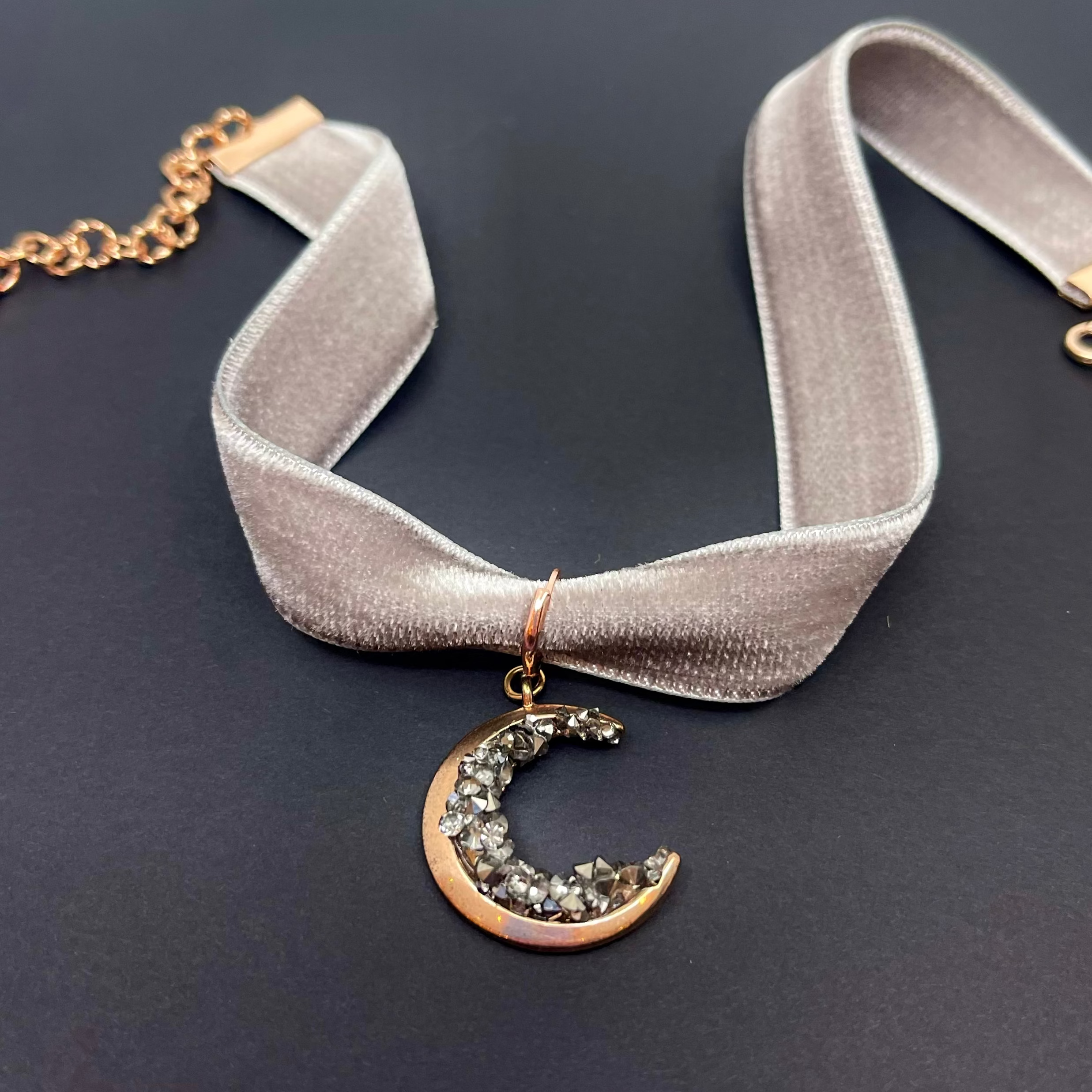 Gray & Rose Gold Velvet Choker Necklace Restrained Grace