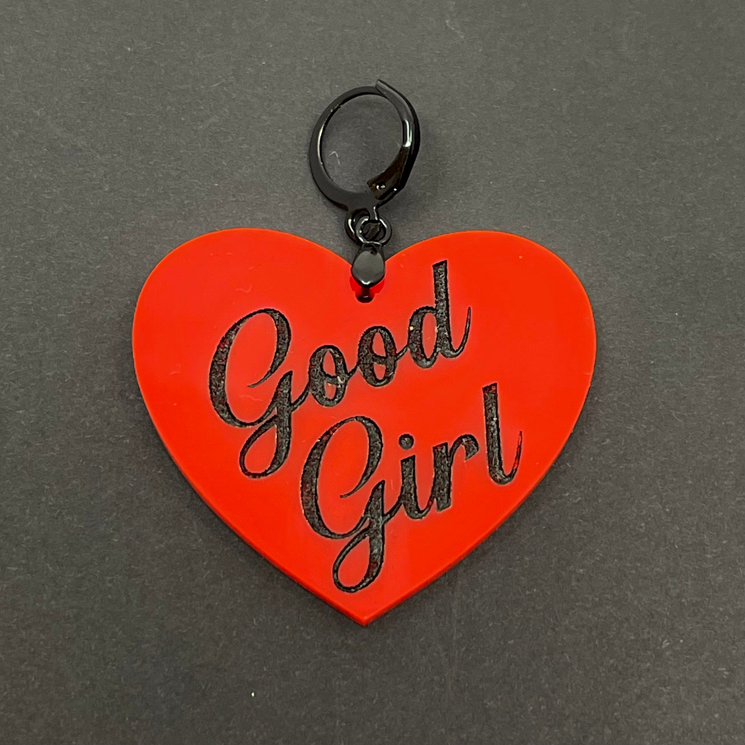 Good Girl XL Heart Collar Tag - Red Collar Tag Restrained Grace
