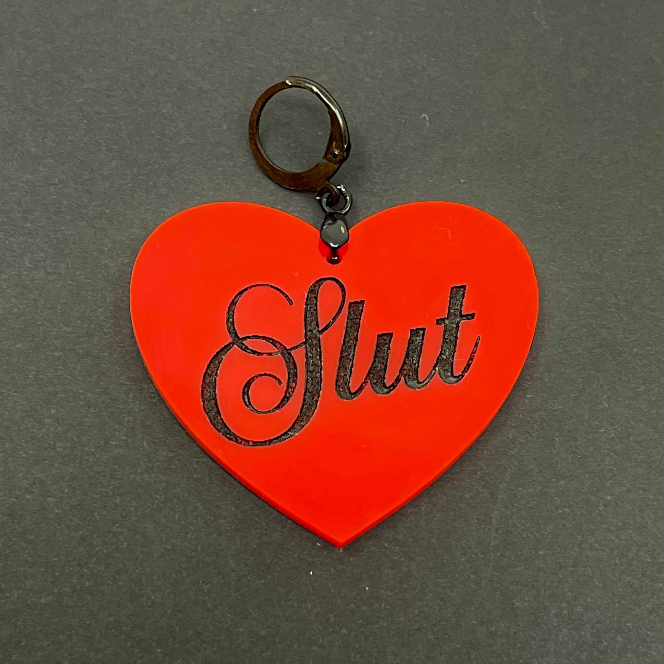 Slut XL Heart Collar Tag - Red Collar Tag Restrained Grace