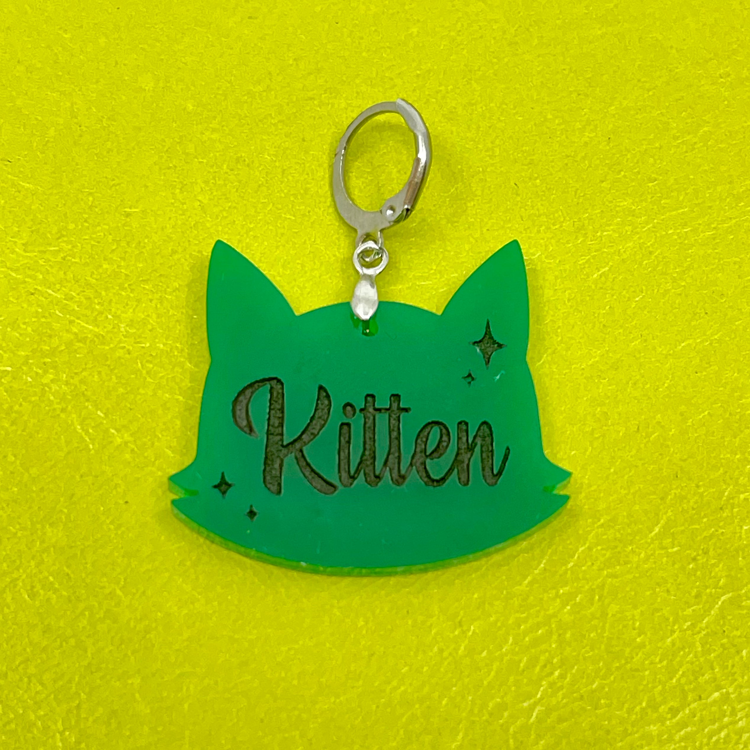 Retro Sparkle Kitten Collar Tag - Dark Green Collar Tag Restrained Grace