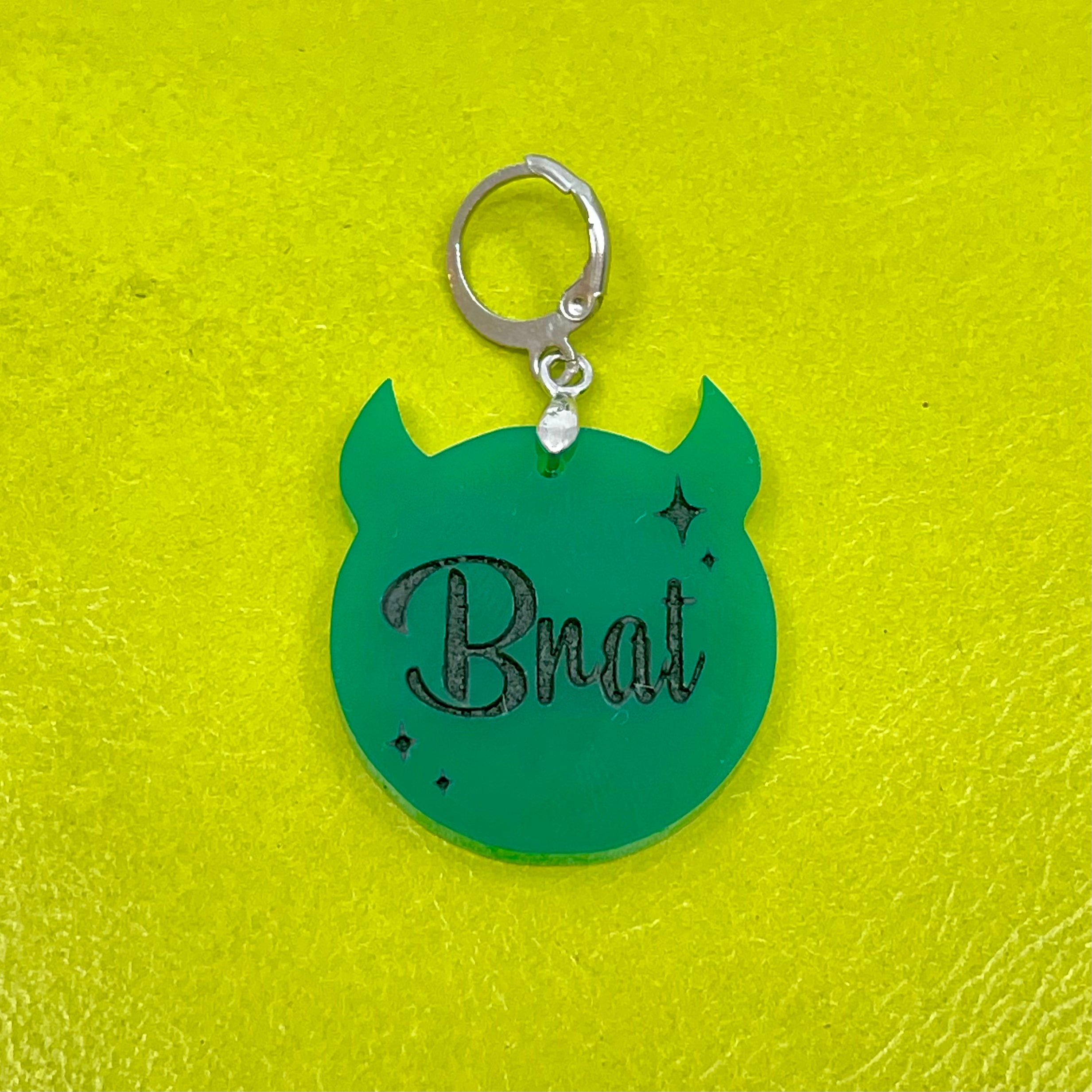 Retro Sparkle Brat Collar Tag - Dark Green Collar Tag Restrained Grace