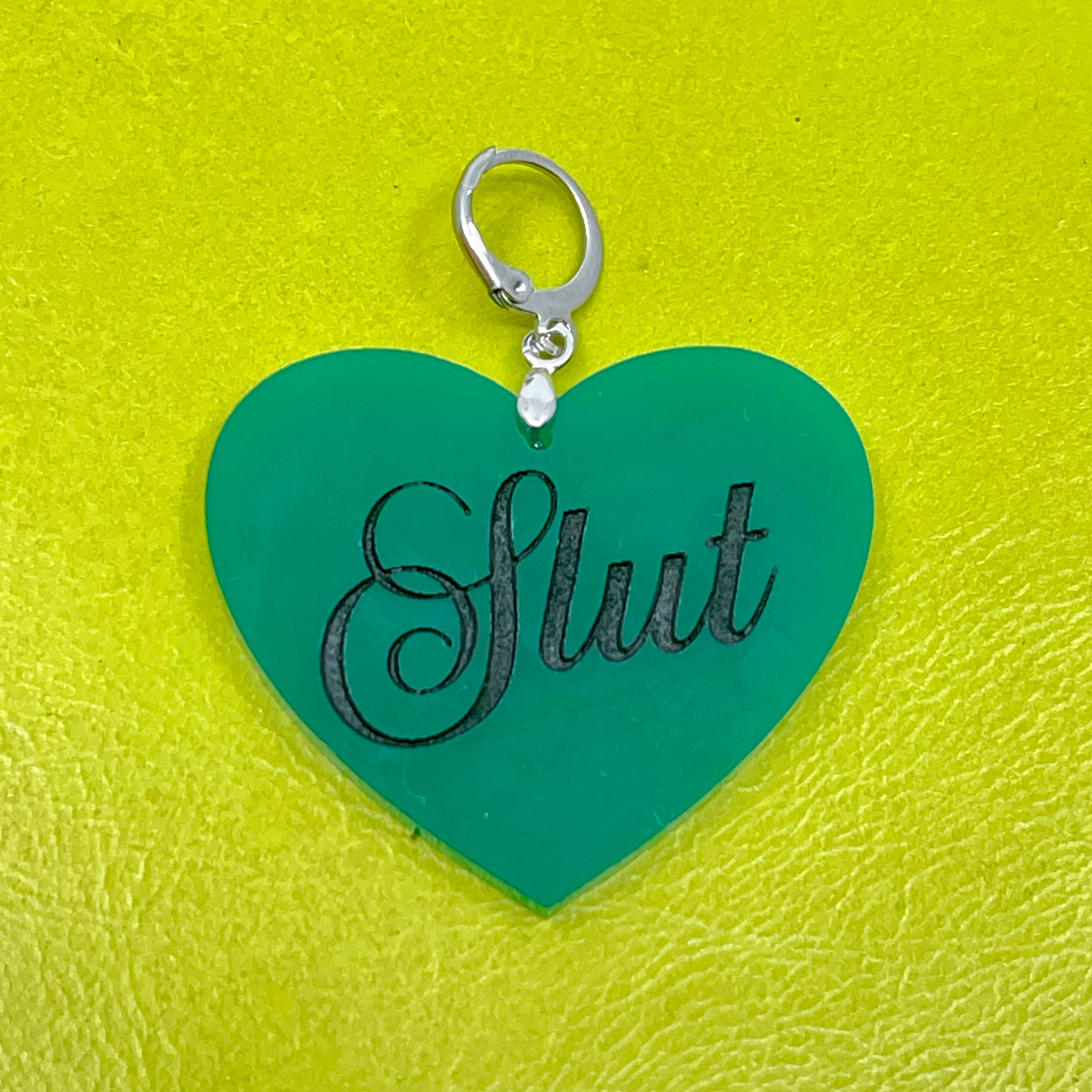 Slut XL Heart Collar Tag - Dark Green Collar Tag Restrained Grace