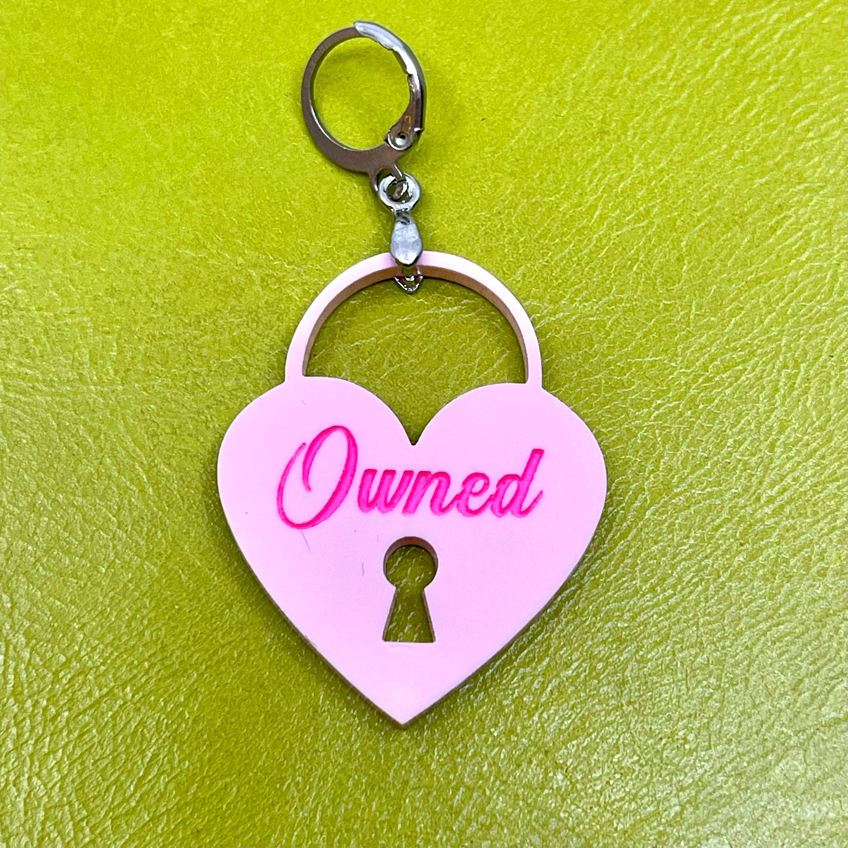 Owned Heart Lock Collar Tag - Blush Pink Collar Tag Restrained Grace