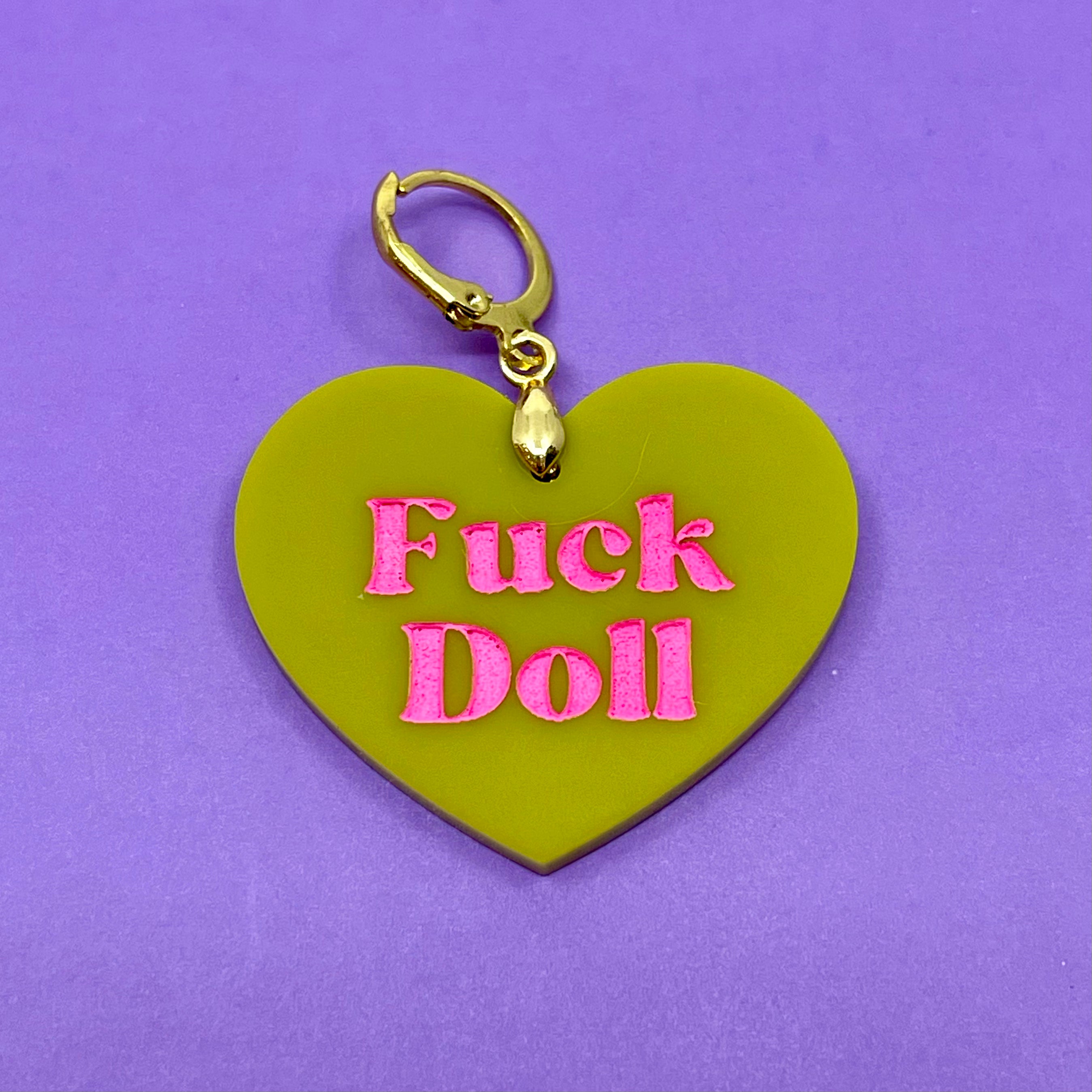 Fuck Doll Chartreuse Heart Collar Tag Collar Tag Restrained Grace