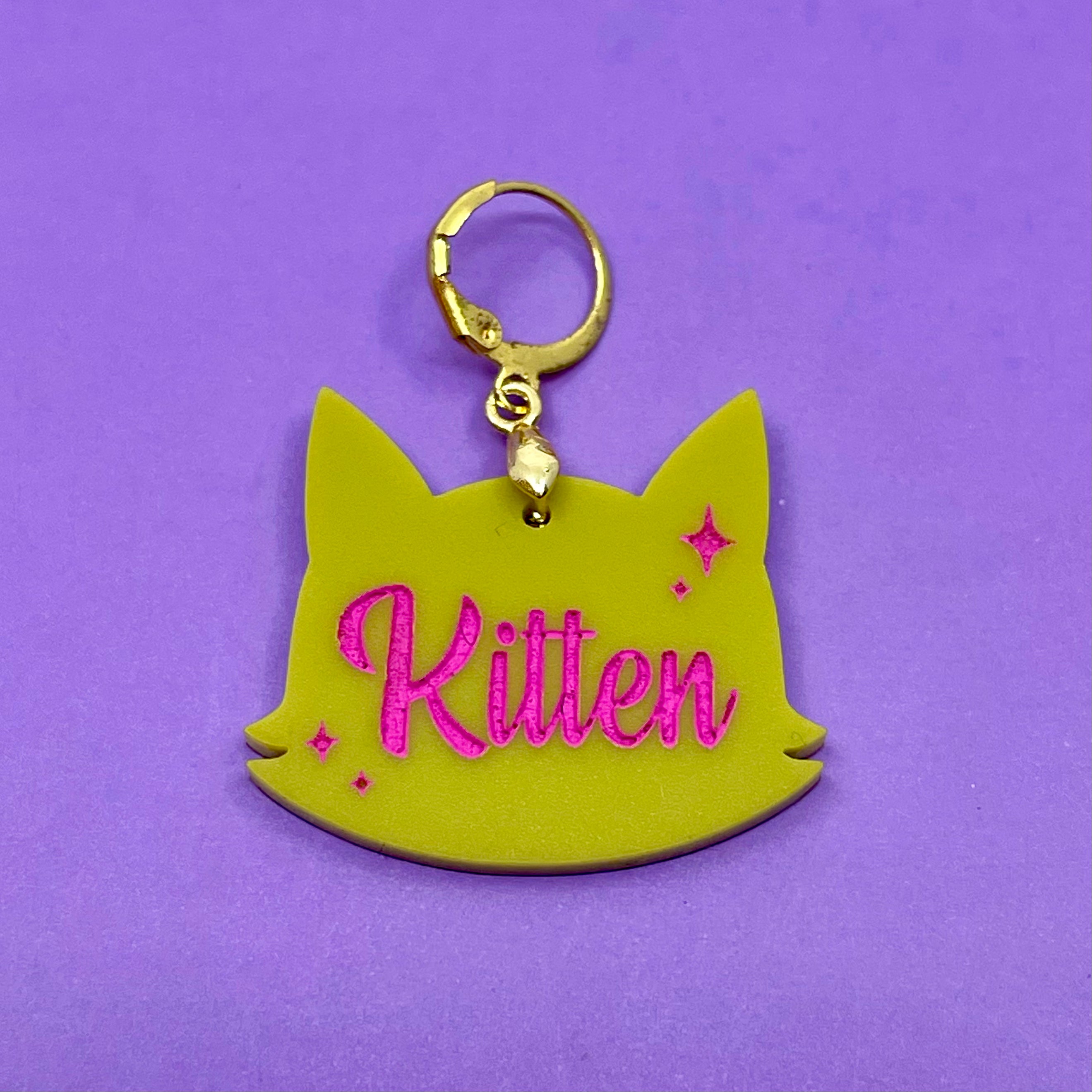 Retro Sparkle Kitten Collar Tag - Chartreuse Collar Tag Restrained Grace