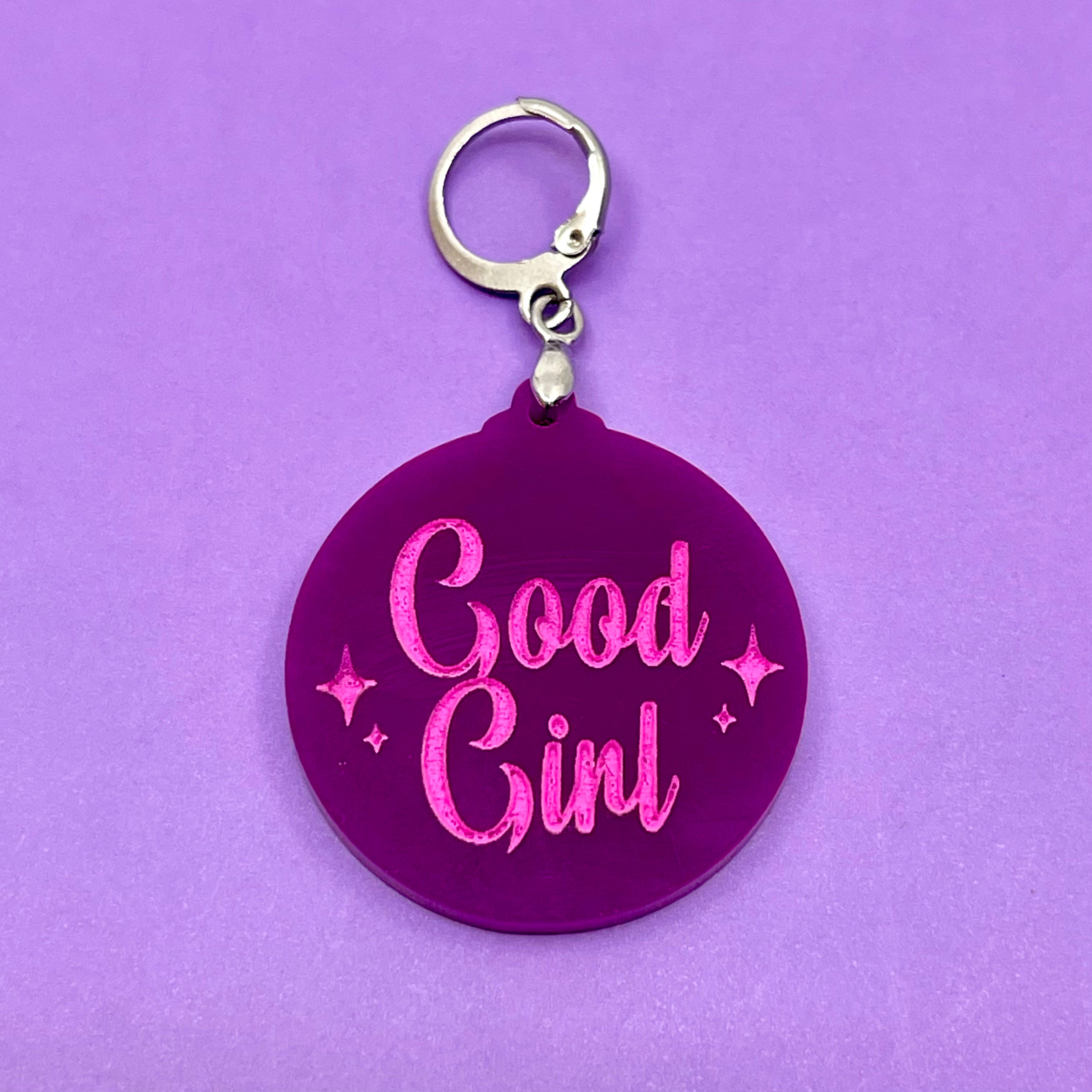 Retro Sparkle Good Girl Collar Tag - Plum Collar Tag Restrained Grace