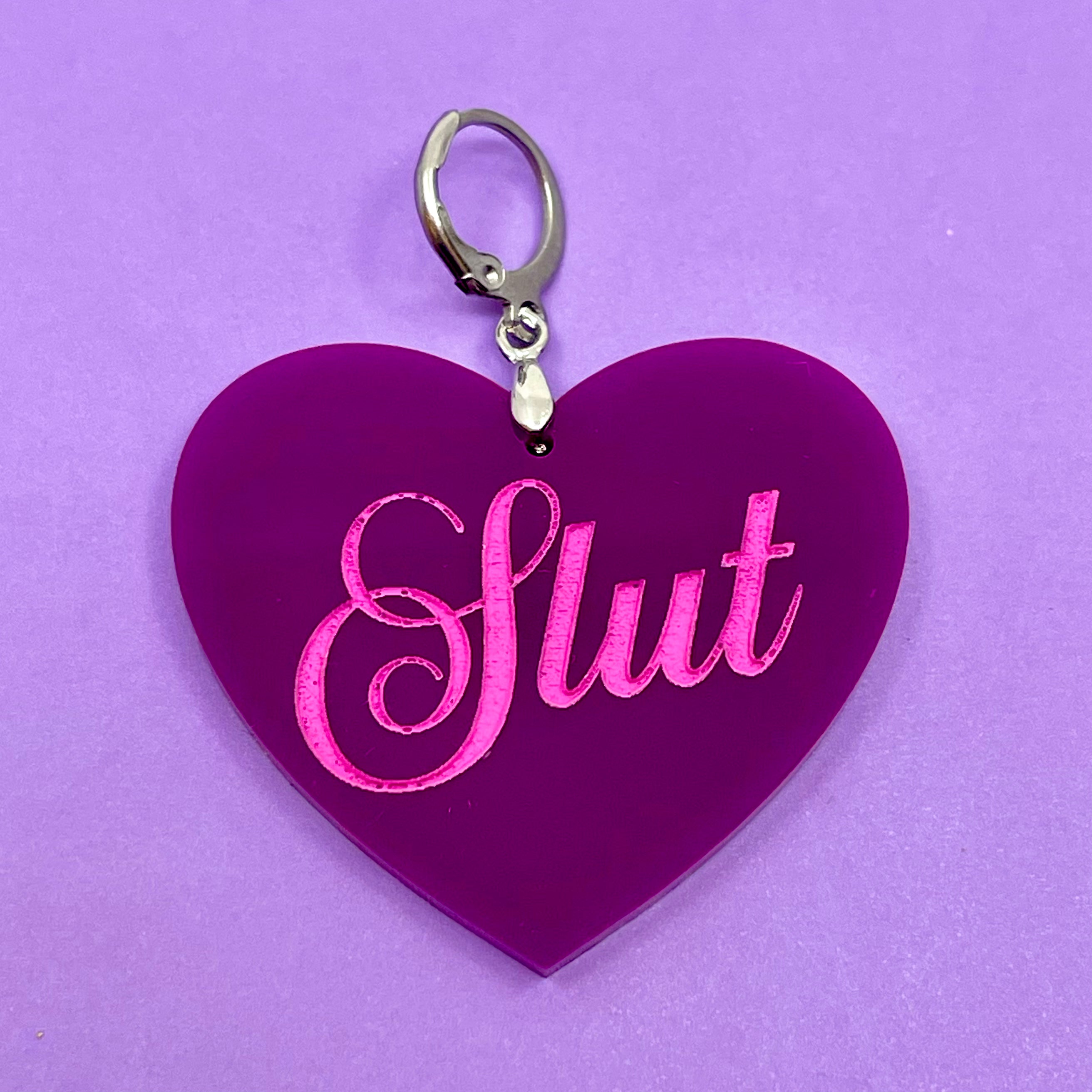Slut XL Heart Collar Tag - Plum Collar Tag Restrained Grace