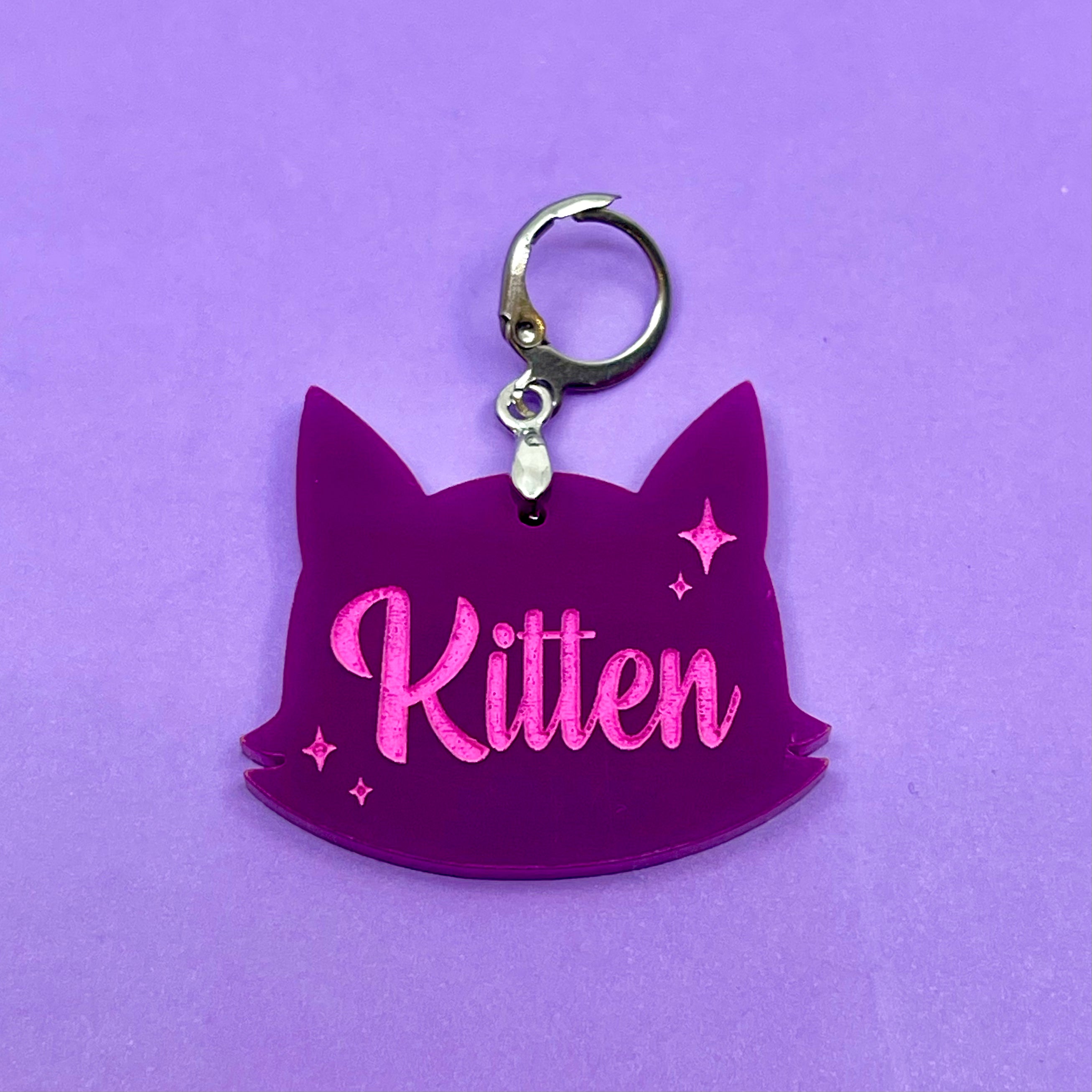 Retro Sparkle Kitten Collar Tag - Plum Collar Tag Restrained Grace