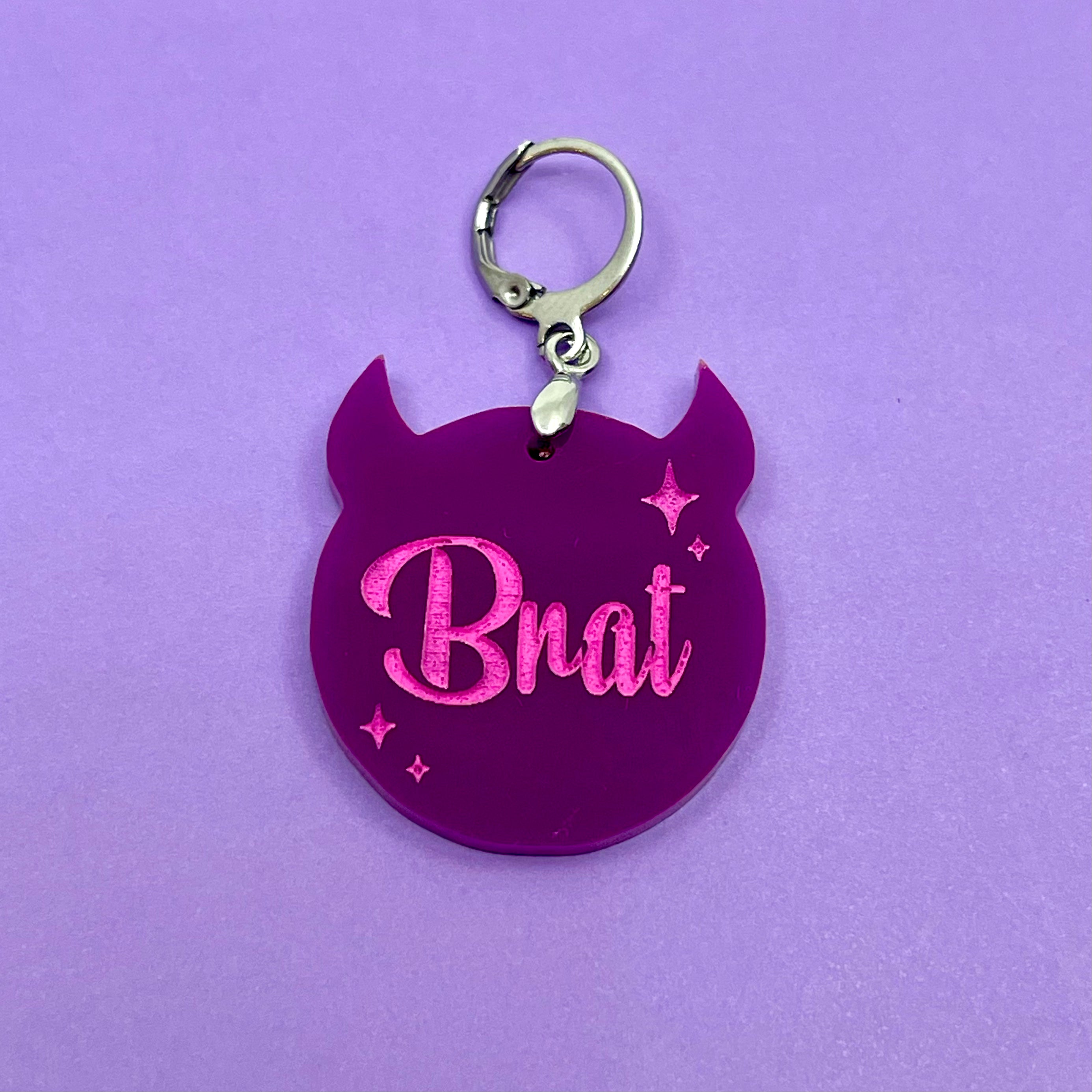 Retro Sparkle Brat Collar Tag - Plum Collar Tag Restrained Grace