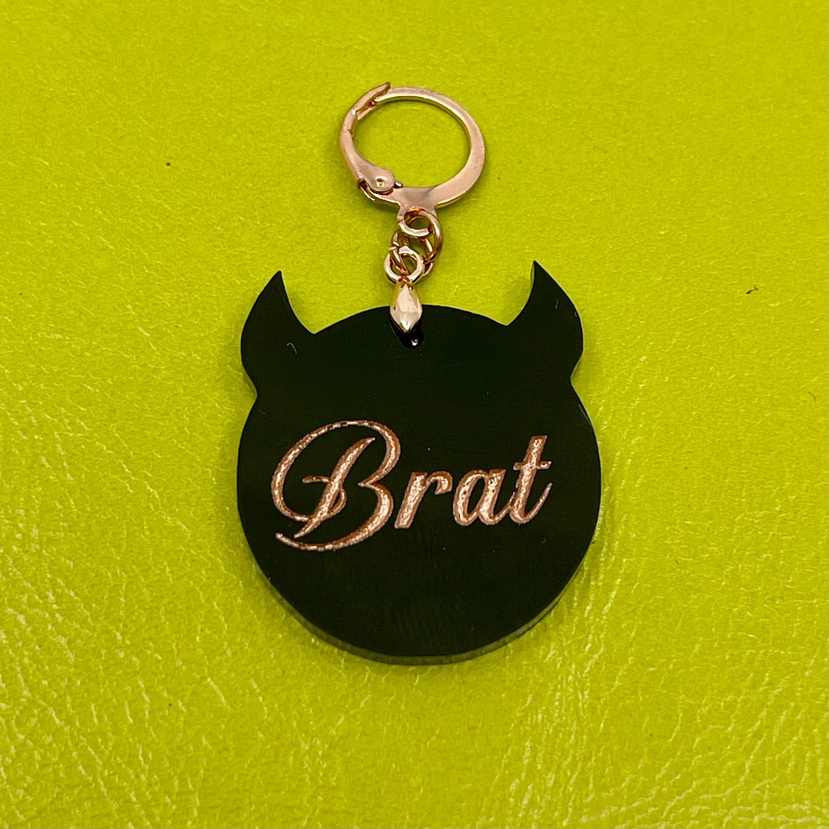 Fancy Brat Collar Tag - Black & Rose Gold Collar Tag Restrained Grace