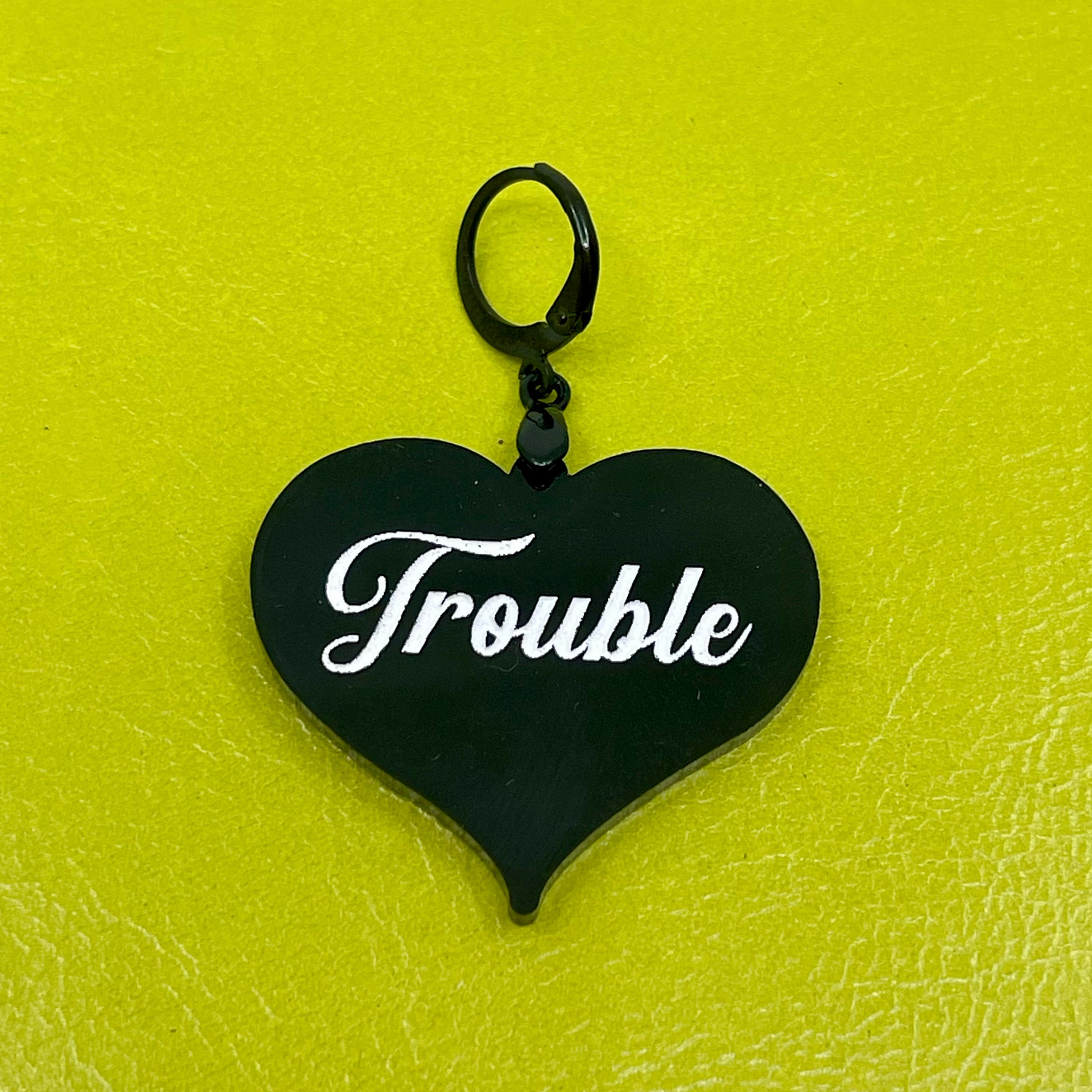 Trouble Heart Collar Tag - Black & White Collar Tag Restrained Grace