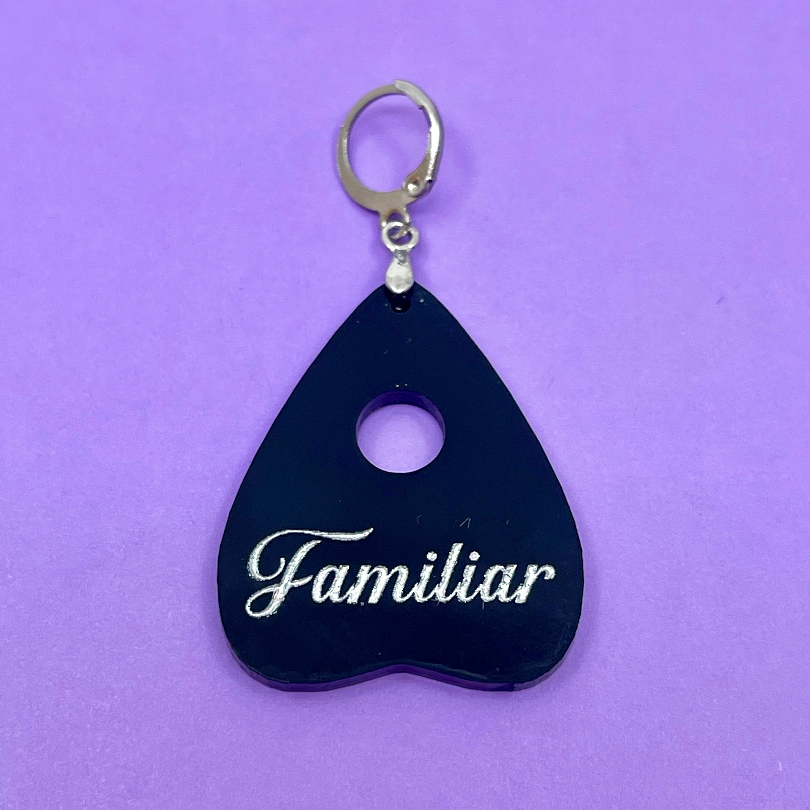 Familiar - Black & Silver Planchette Collar Tag Collar Tag Restrained Grace
