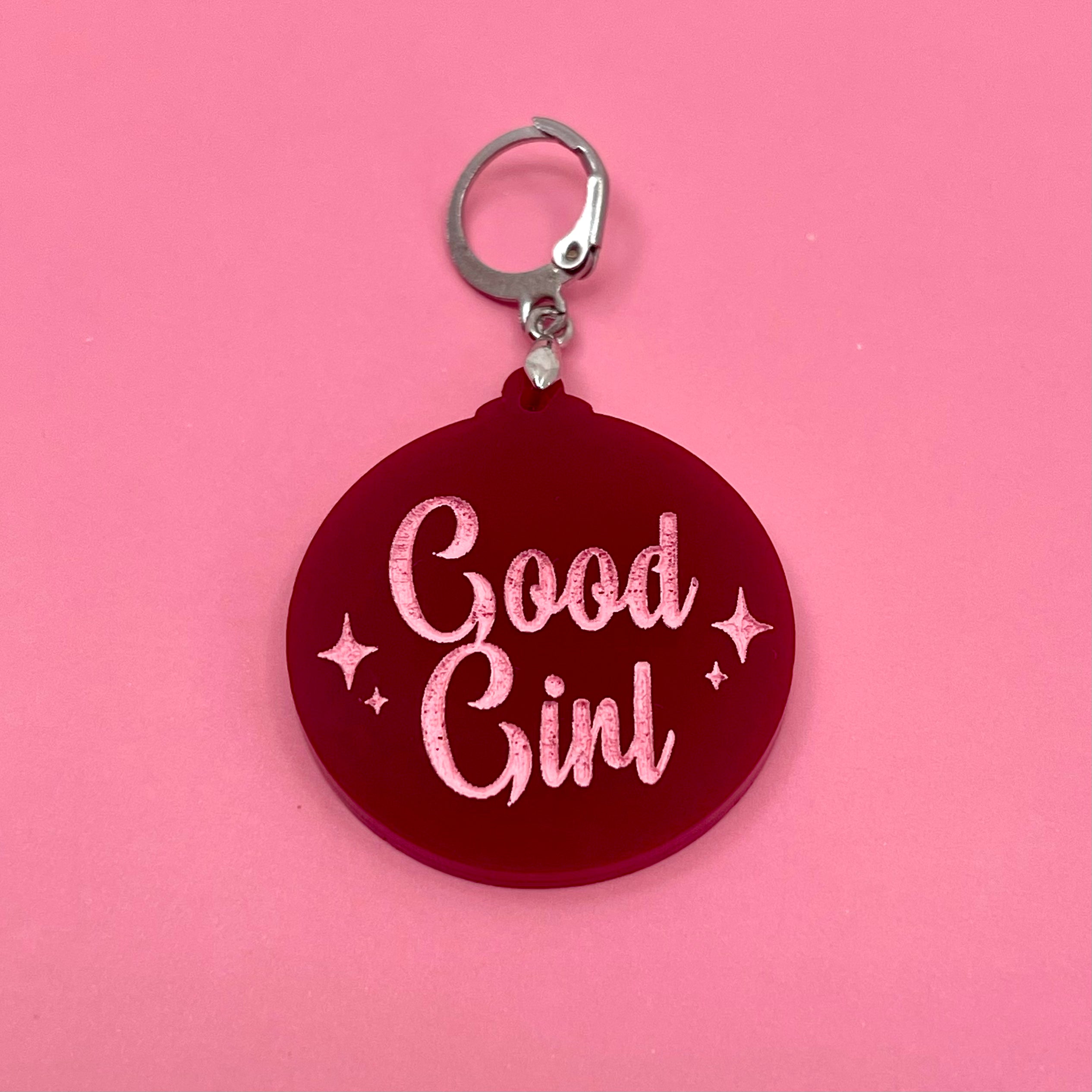 Retro Sparkle Good Girl Collar Tag - Burgundy