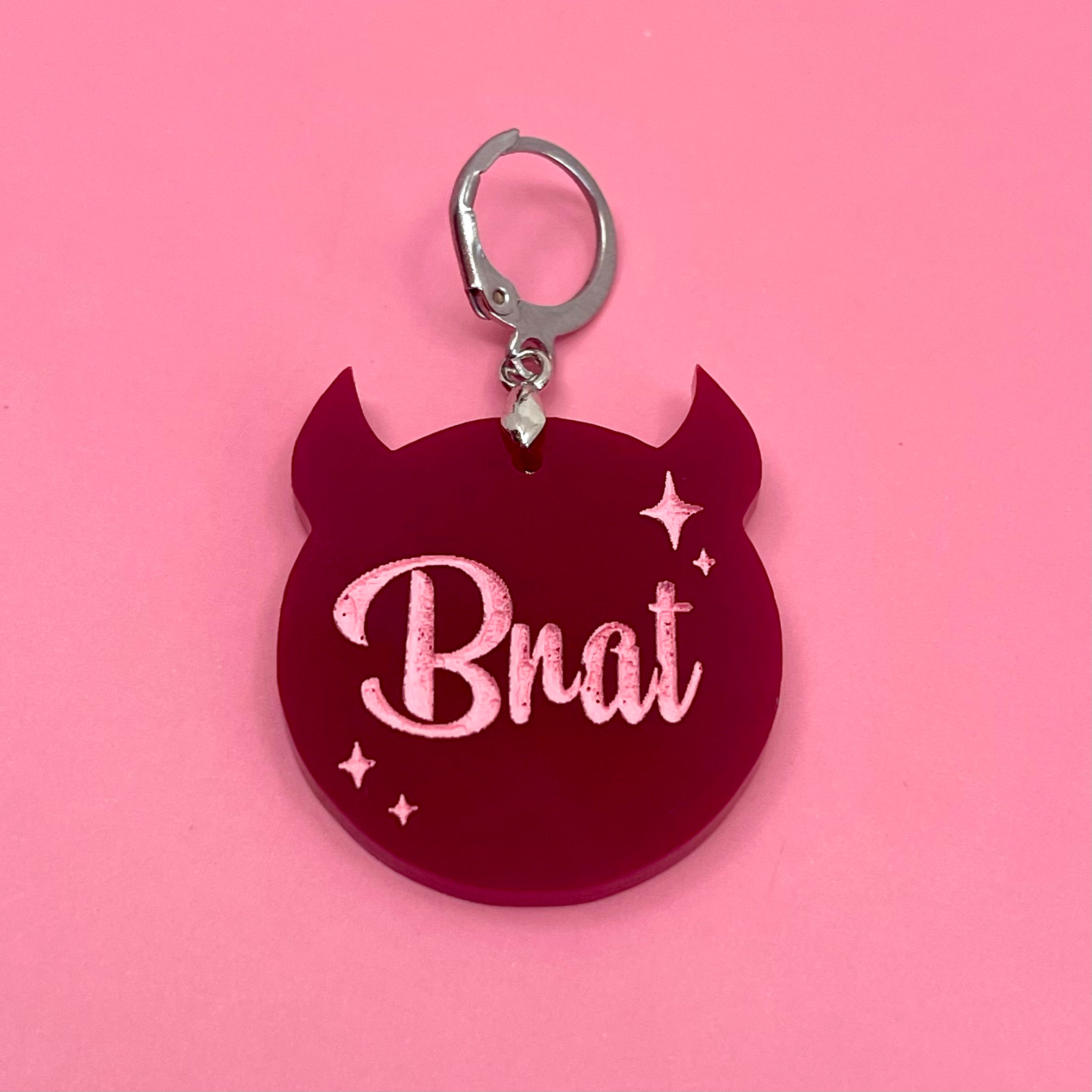 Retro Sparkle Brat Collar Tag - Burgundy