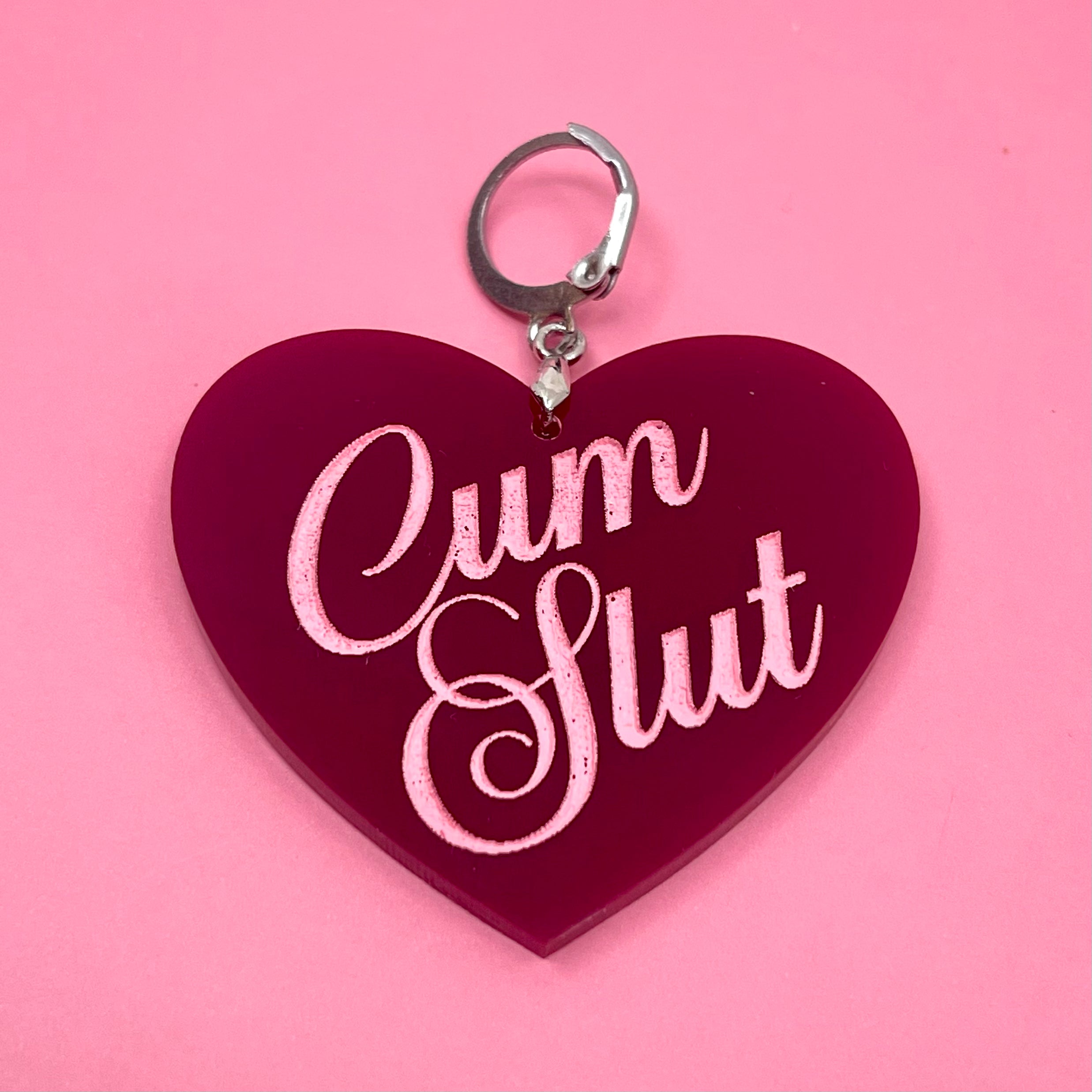 Cum Slut XL Heart Collar Tag - Burgundy