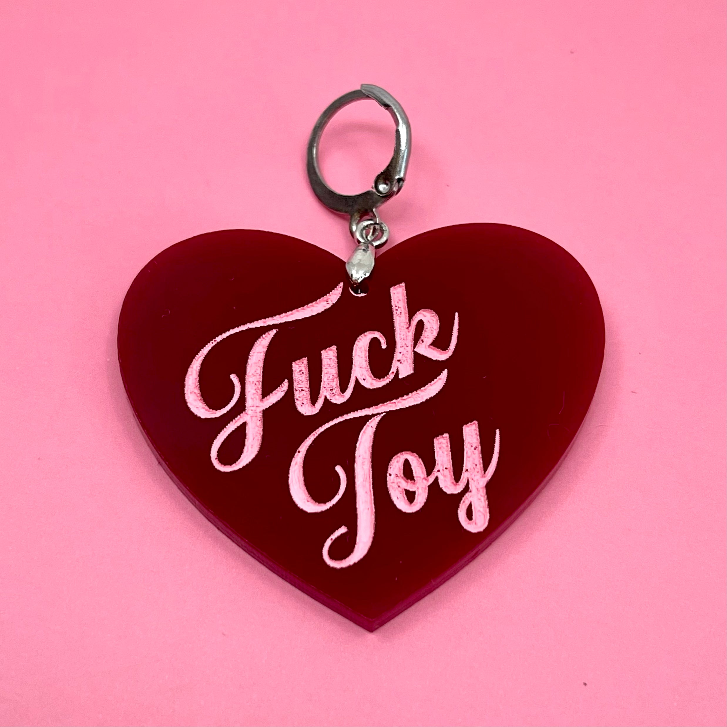 Fuck Toy XL Heart Collar Tag - Burgundy