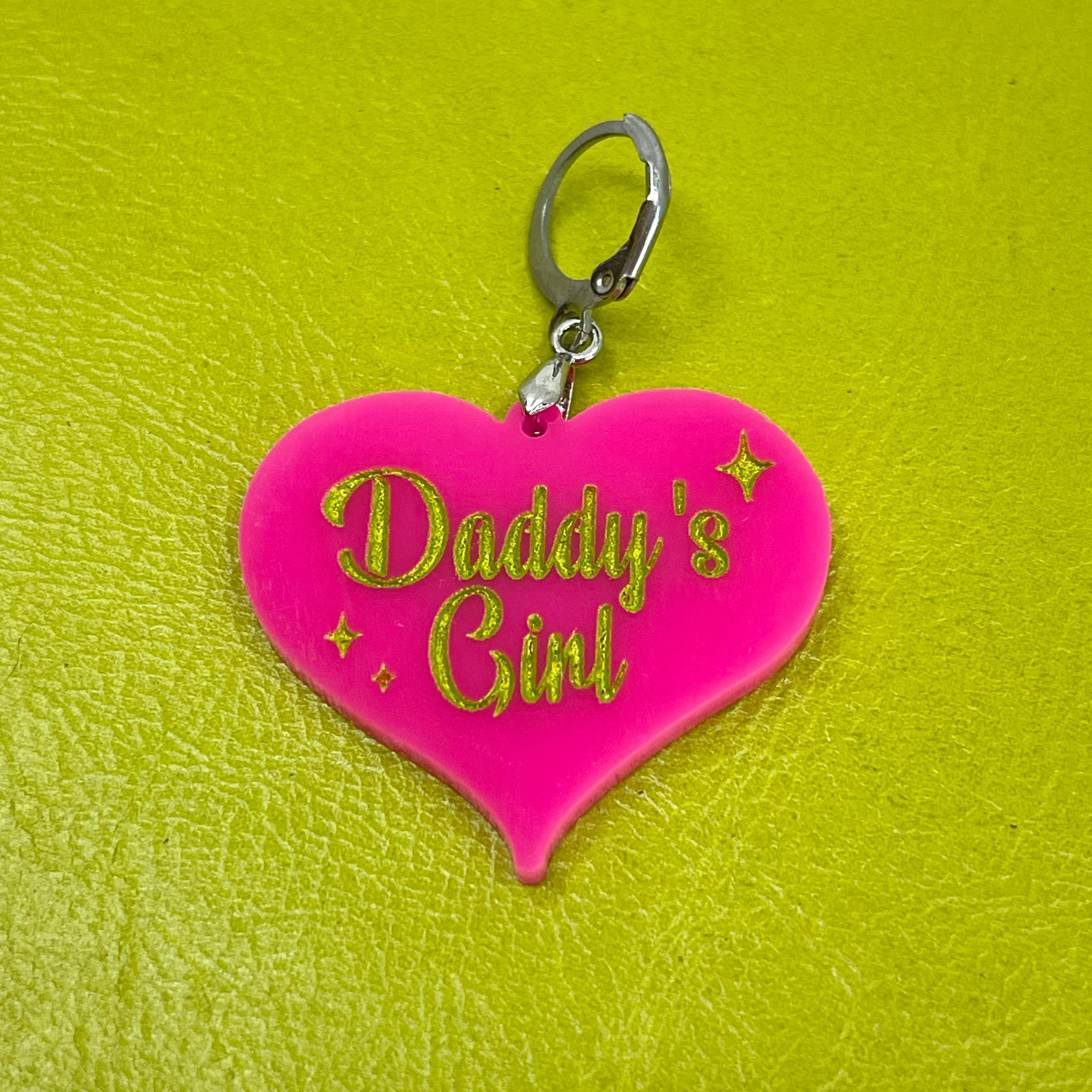 Retro Sparkle Daddy's Girl Collar Tag - Hot Pink