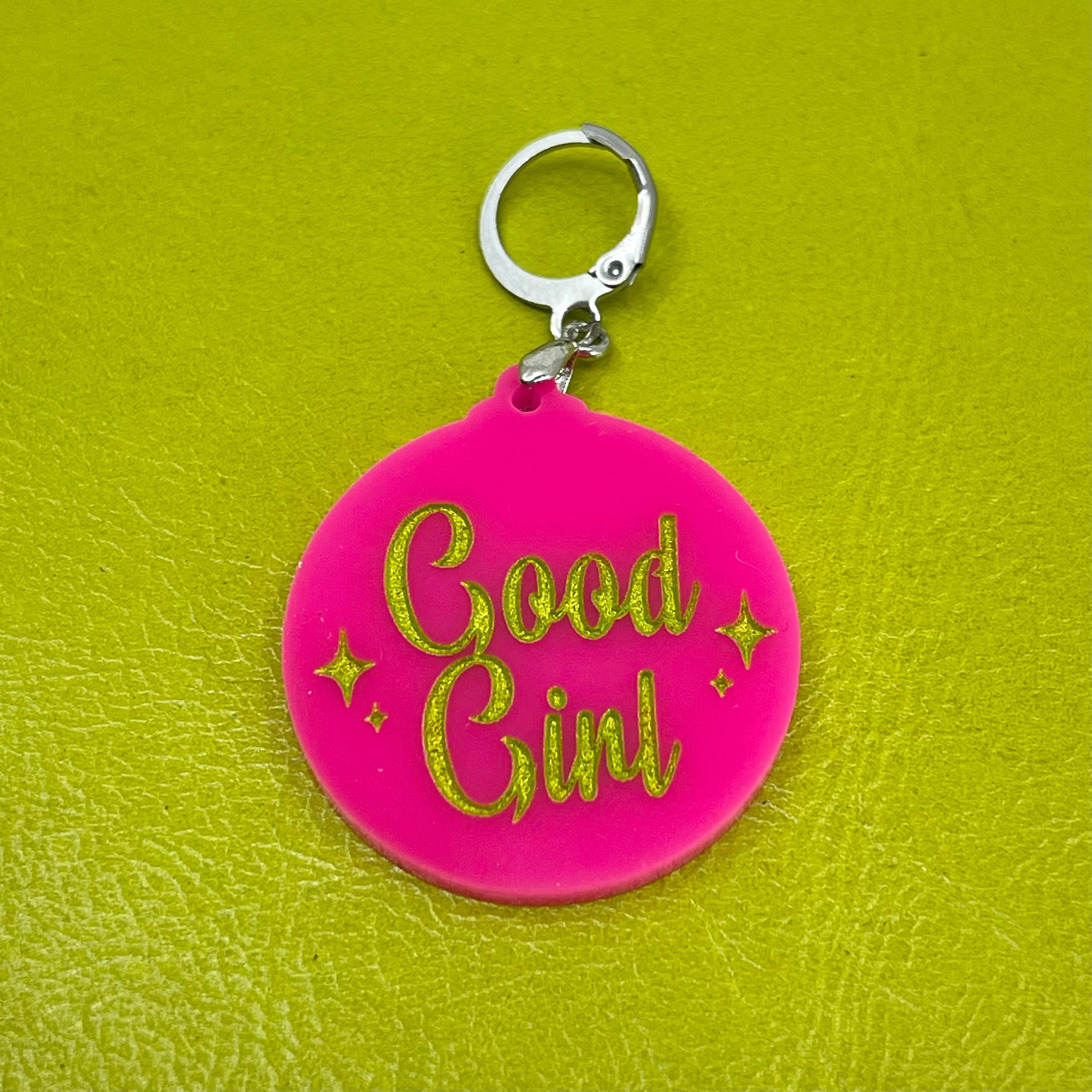 Retro Sparkle Good Girl Collar Tag - Hot Pink
