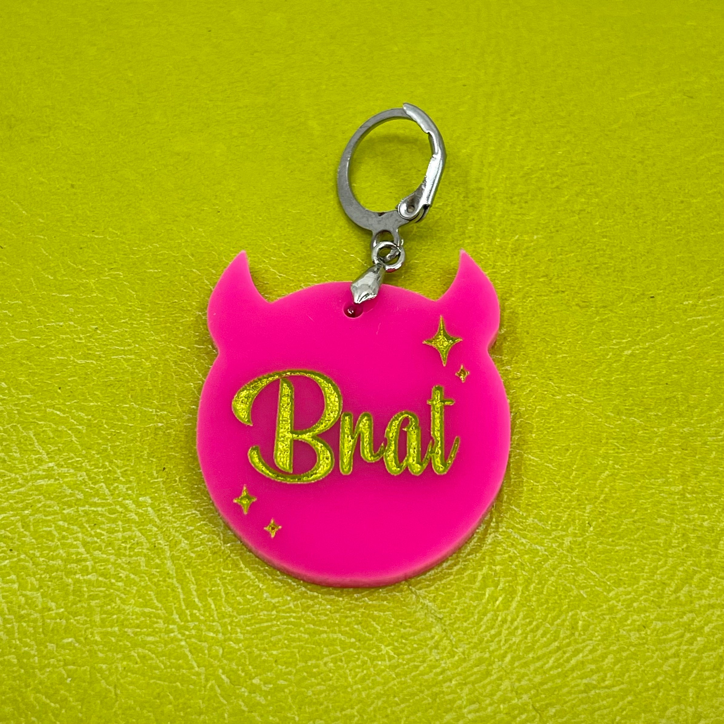 Retro Sparkle Brat Collar Tag - Hot Pink