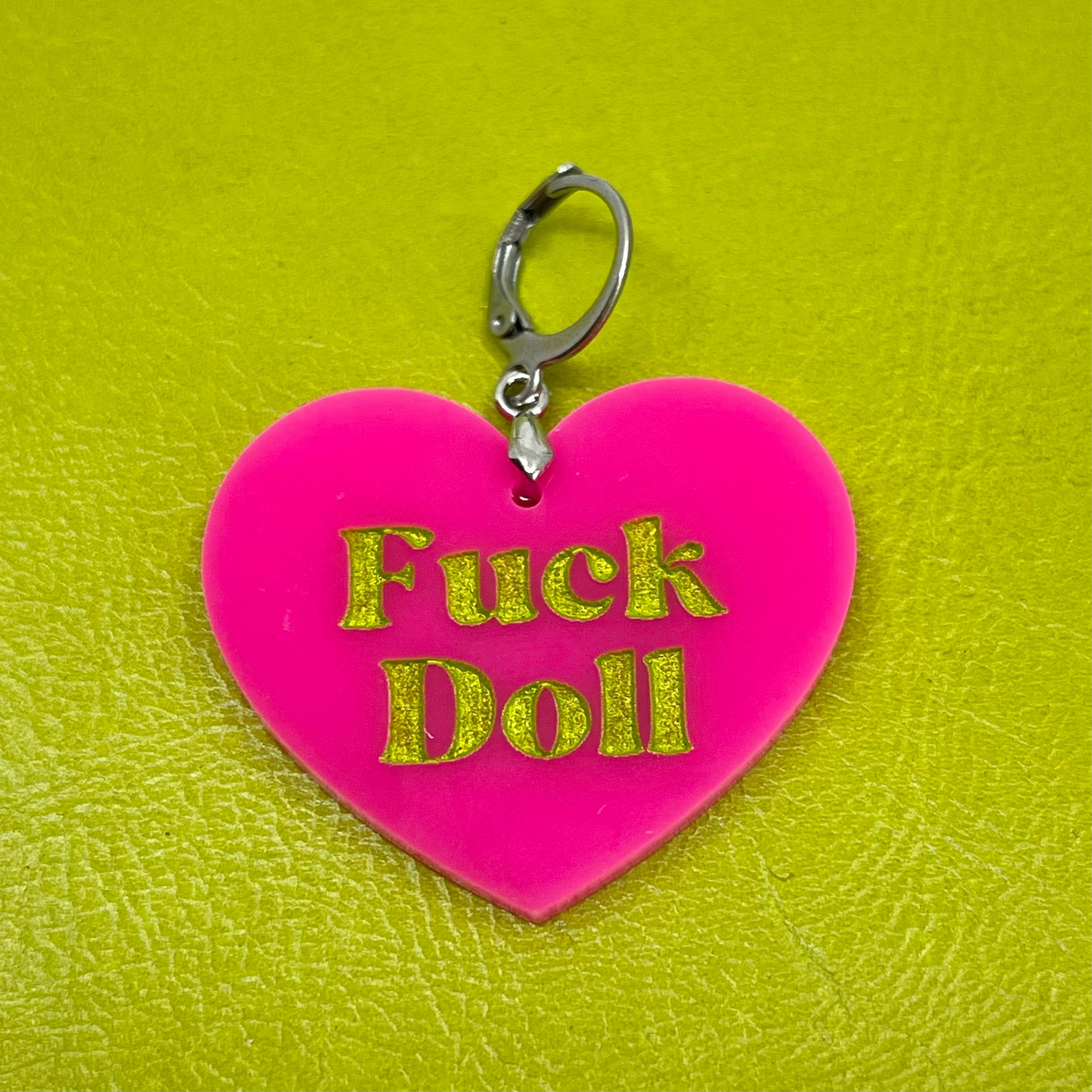 Fuck Doll - Heart Collar Tag - Hot Pink