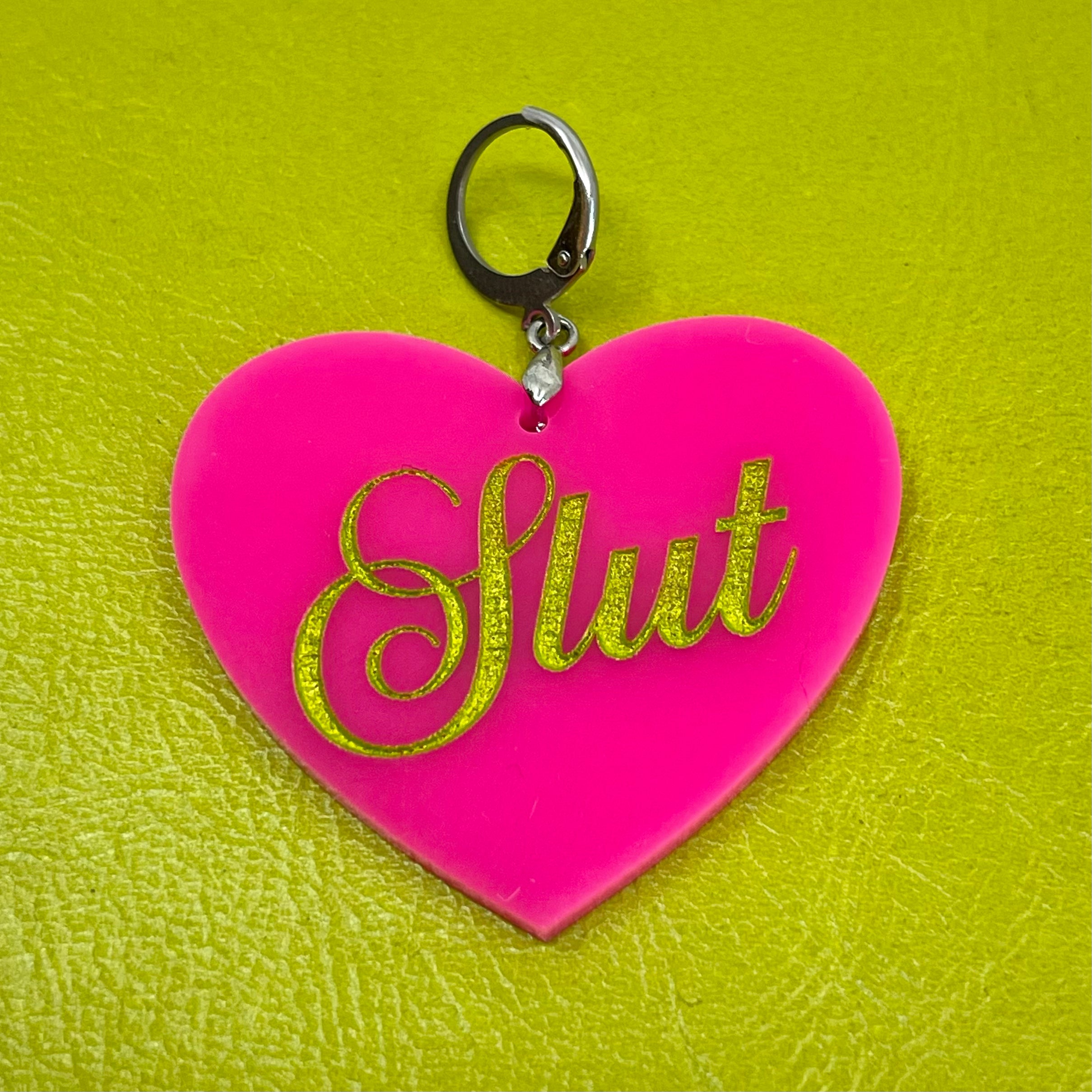 Slut XL Heart Collar Tag - Hot Pink