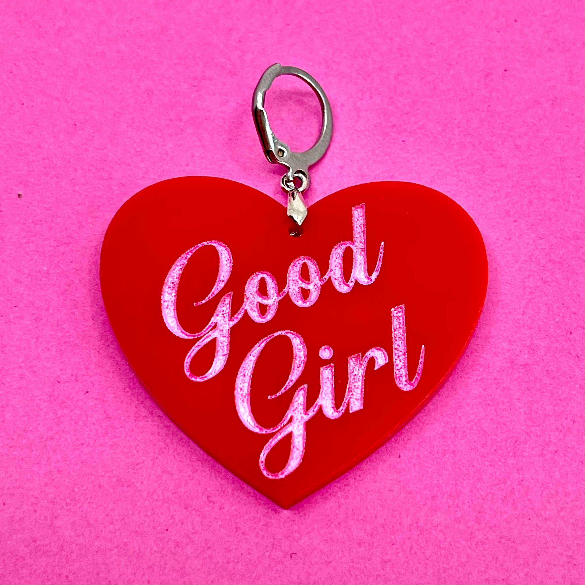 Good Girl XL Heart Collar Tag - Red