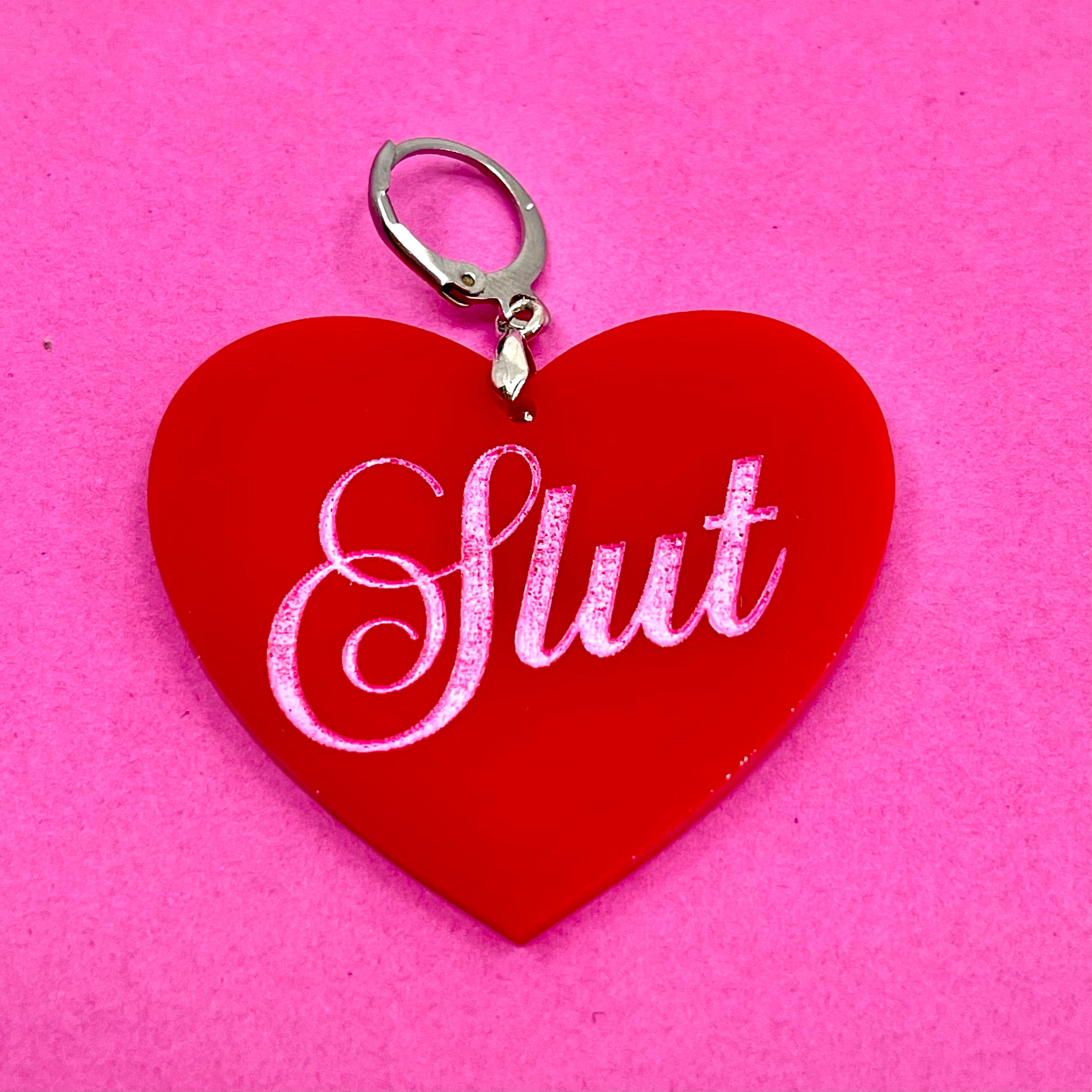 Slut XL Heart Collar Tag - Red
