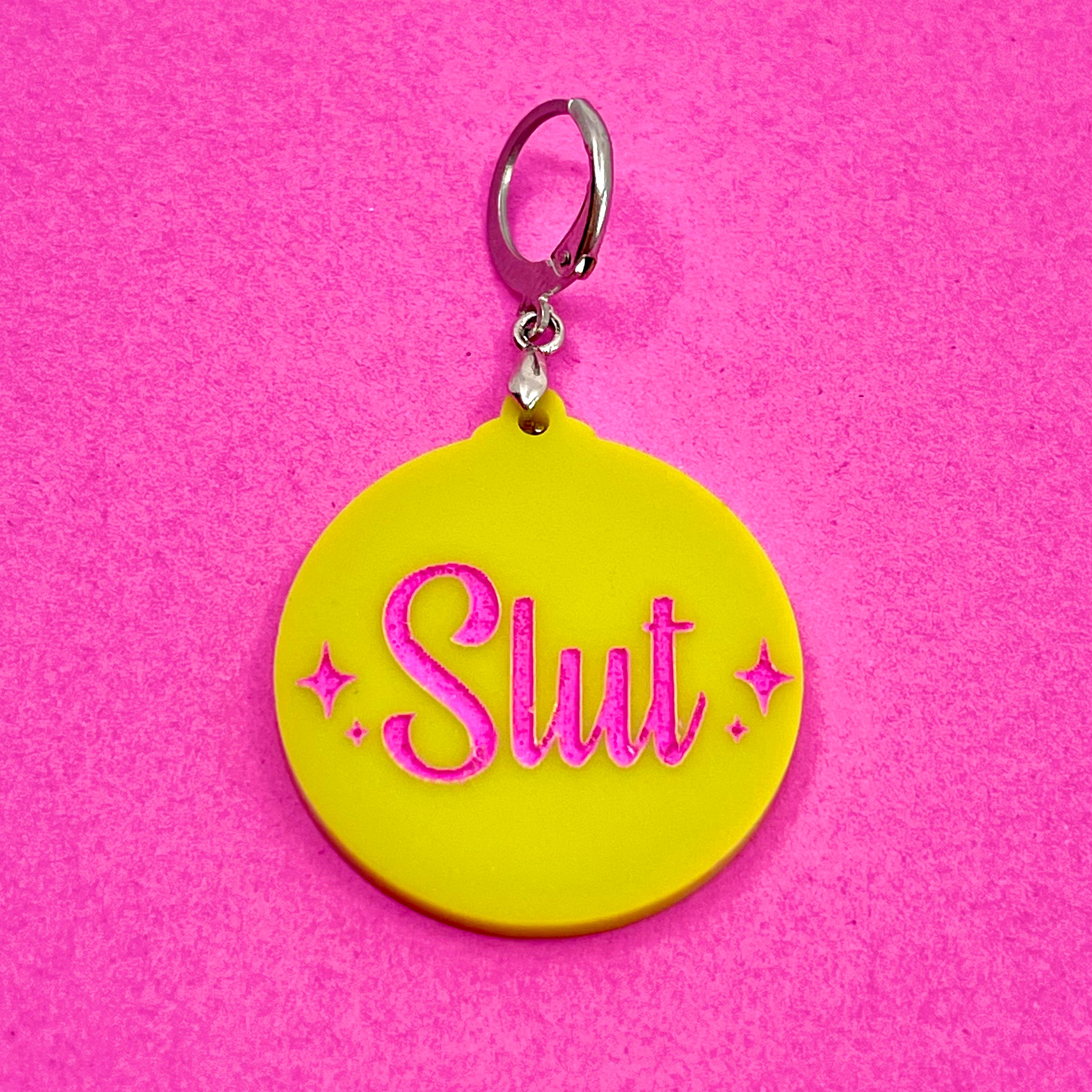Retro Sparkle Slut Collar Tag - Chartreuse