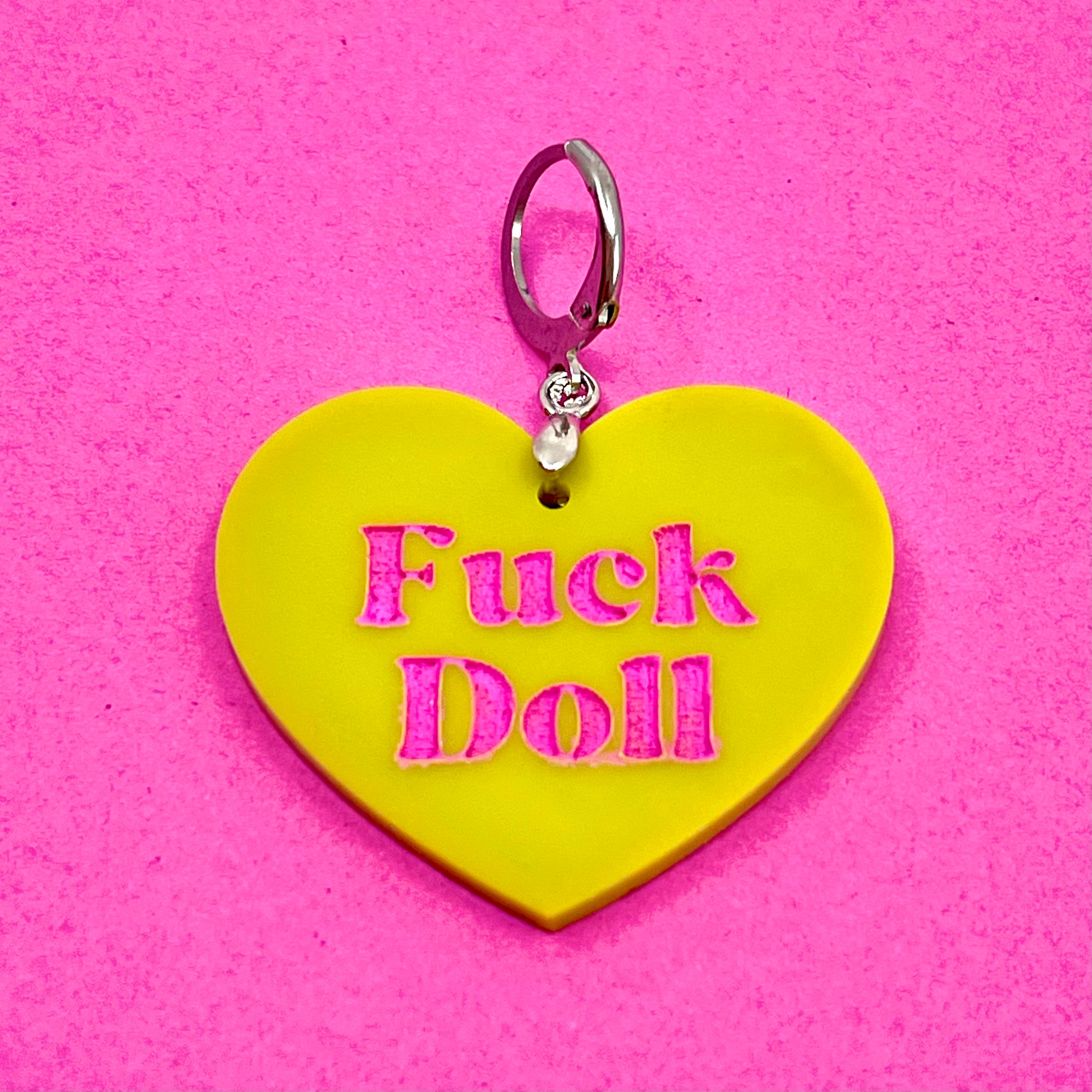 Fuck Doll - Heart Collar Tag - Chartreuse Collar Tag Restrained Grace