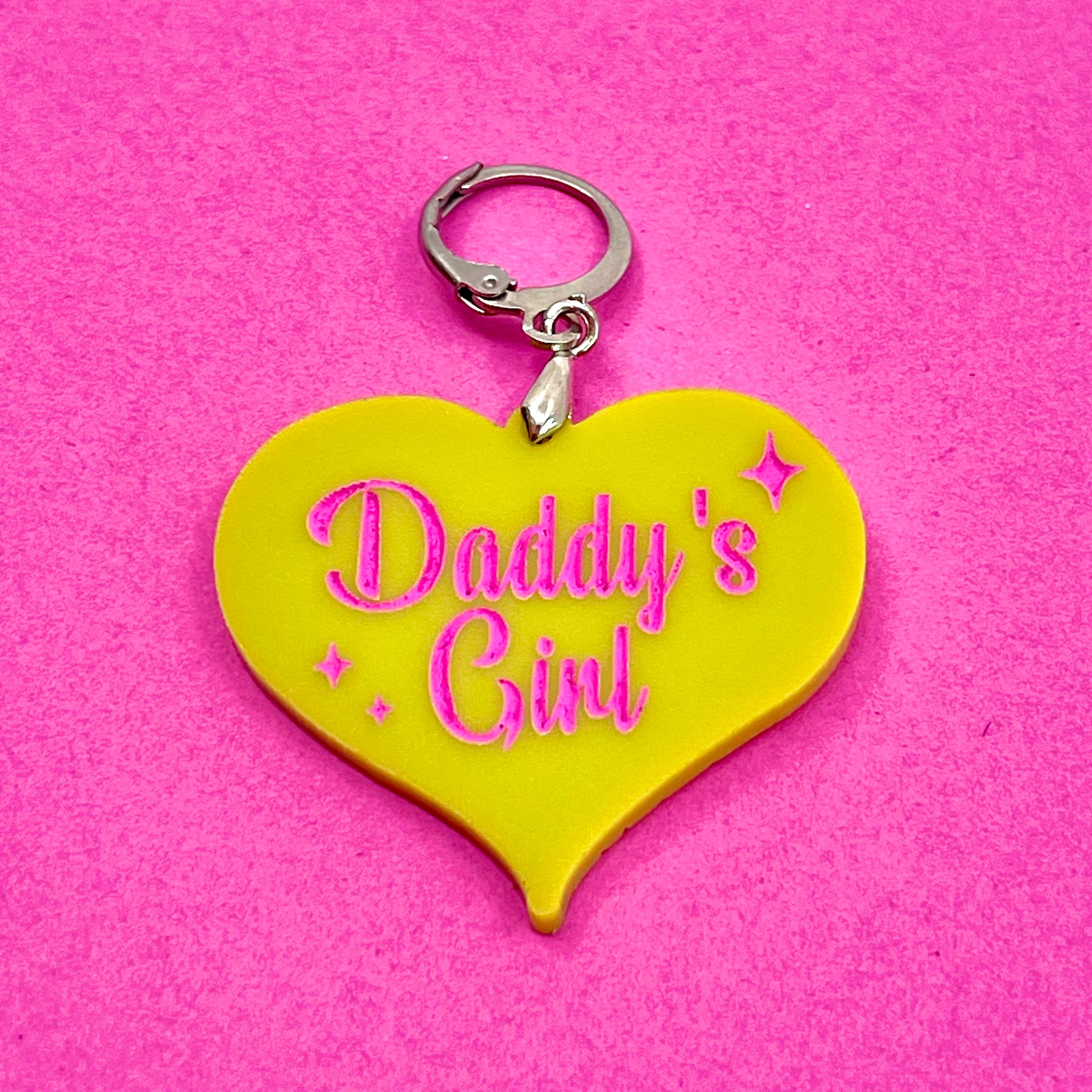 Retro Sparkle Daddy's Girl Collar Tag - Chartreuse