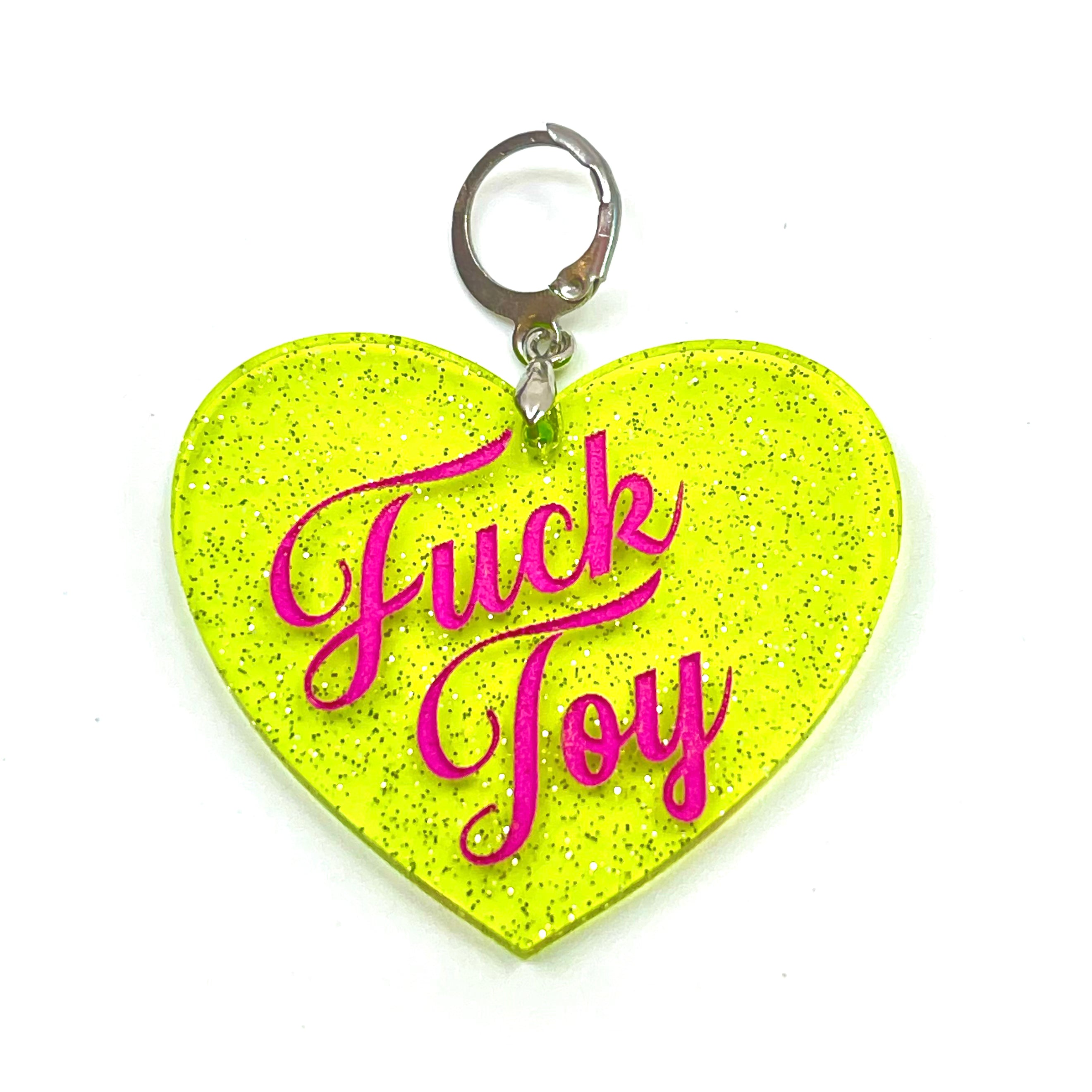 Fuck Toy XL Heart Collar Tag - Lime Jelly Shimmer