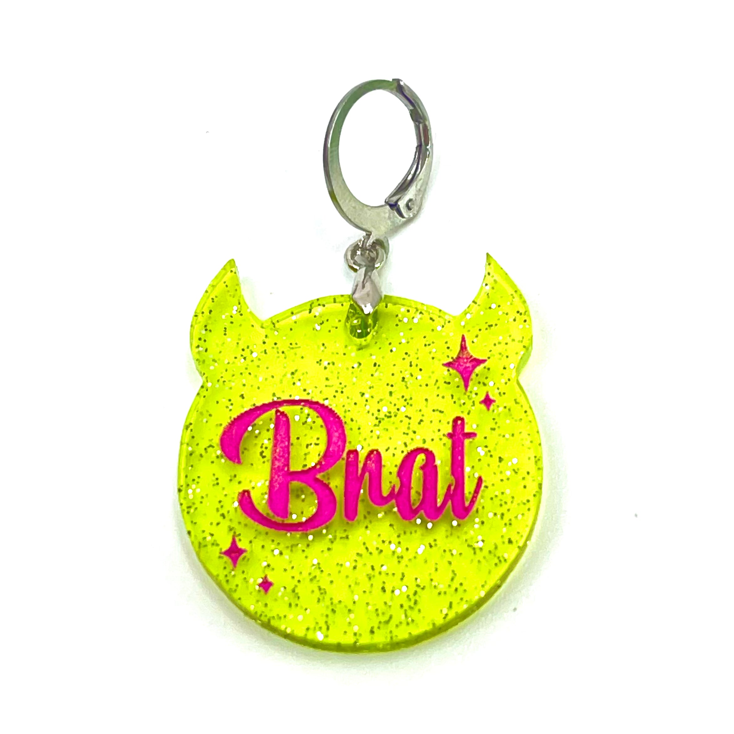 Retro Sparkle Brat Collar Tag - Lime Jelly Shimmer